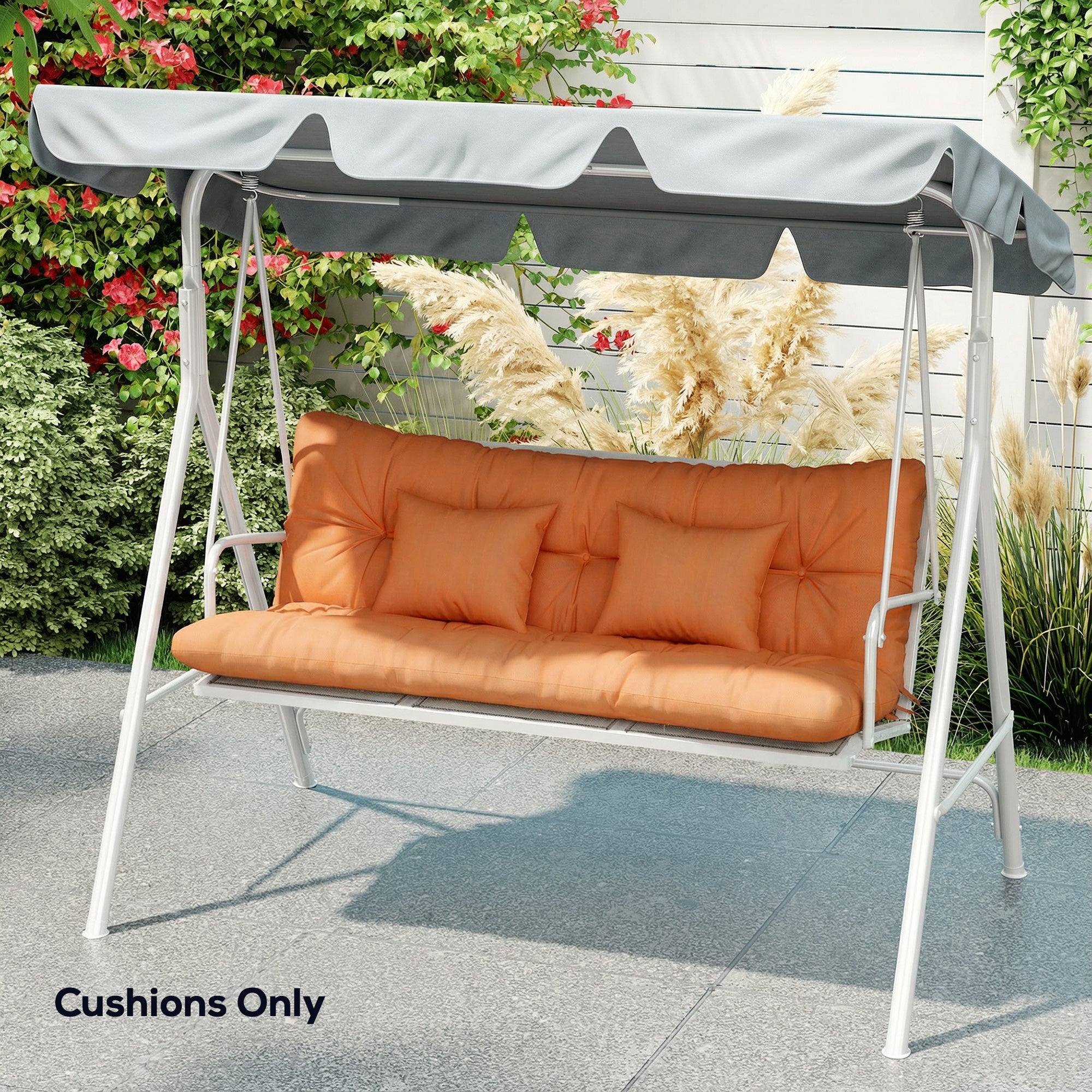 Outsunny Outdoor Seat Cushions Back Cushion with 2 Pillows, Water Repellent Seat Pads for 3-Seater Chair, Orange