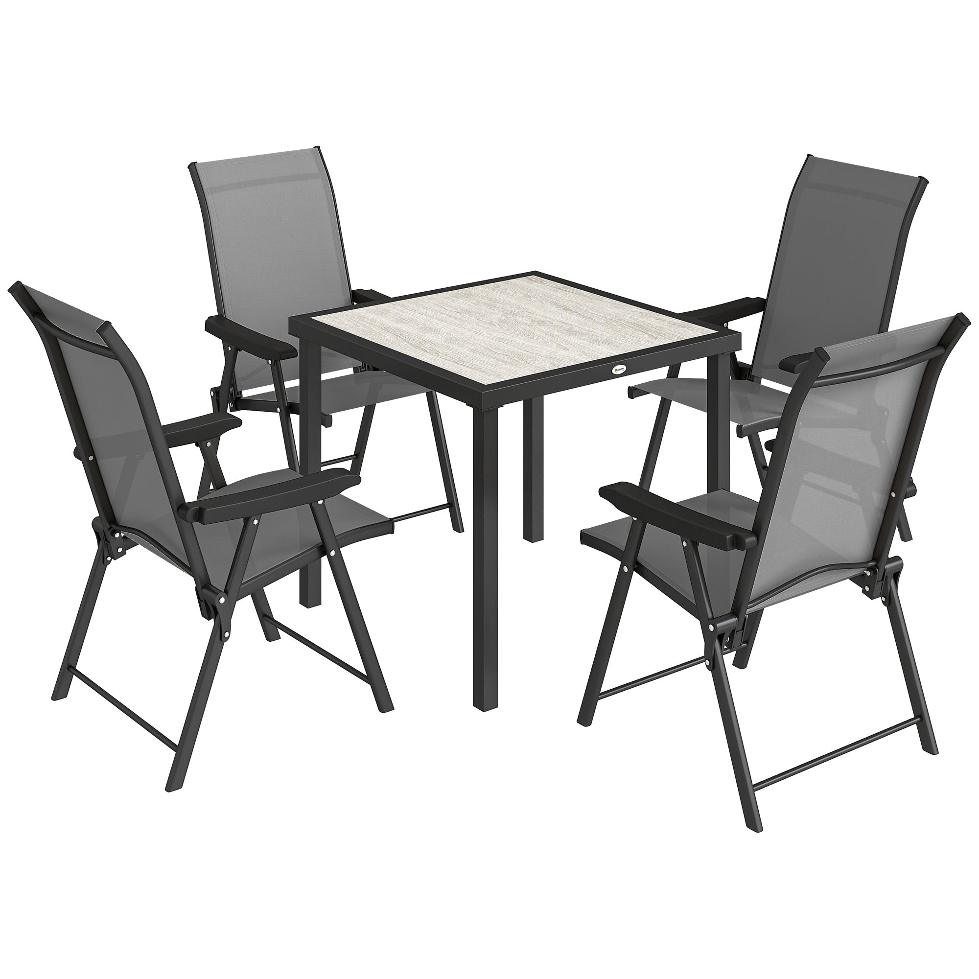 Outsunny 5 Pieces Outdoor Dining Set, Garden Dining Set for 4 with Square Table and Folding Chairs, Grey