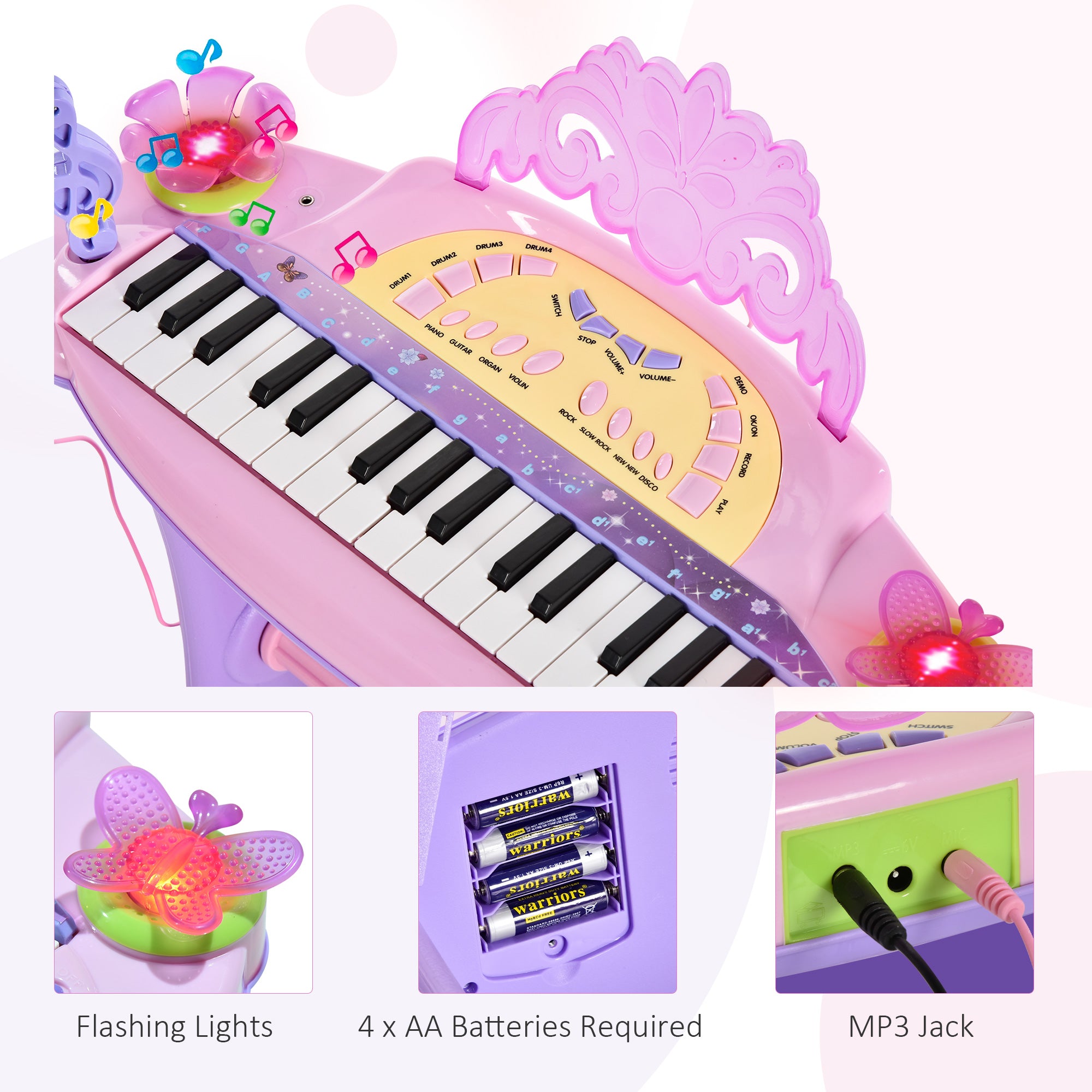 HOMCOM 32 Keys Kids Mini Electronic Keyboard Musical Instrument Educational Game Toy Children Grand Piano Stool Micropho - North Peak Garden Furniture