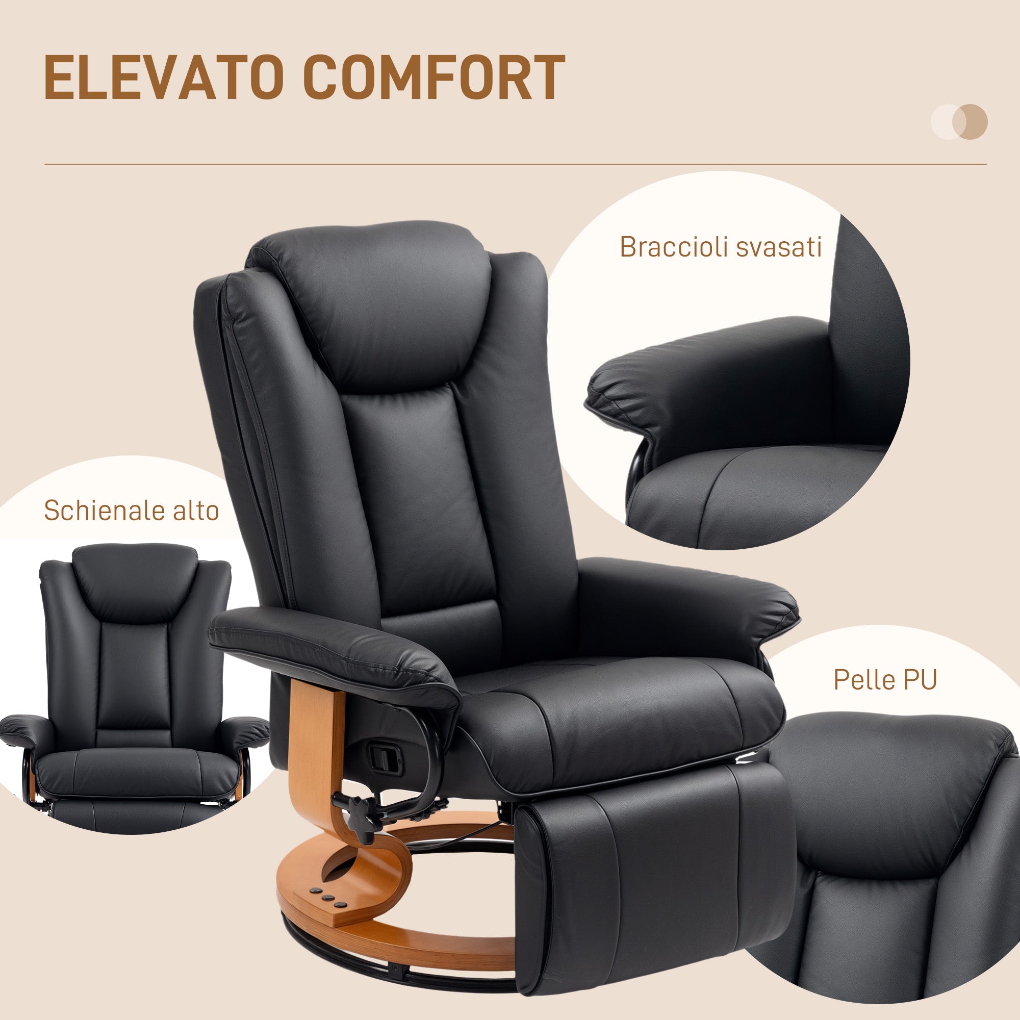 HOMCOM Faux Leather Recliner Chair - Black - North Peak Garden Furniture