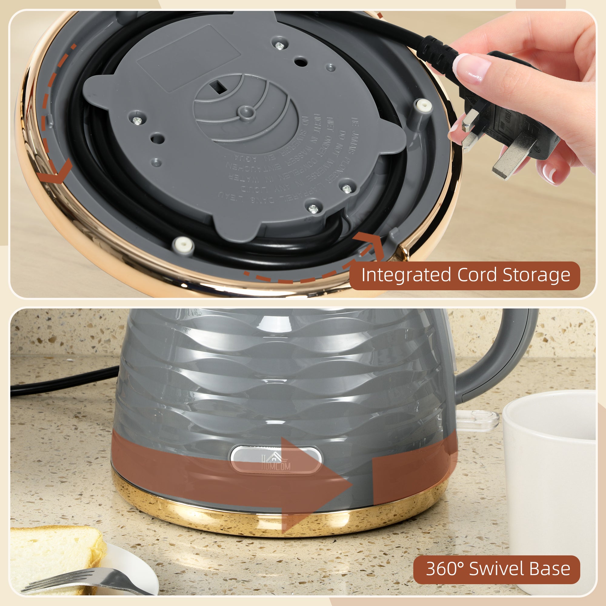 HOMCOM 3kW Rapid Boil Honeycomb Kettle - Grey - North Peak Garden Furniture