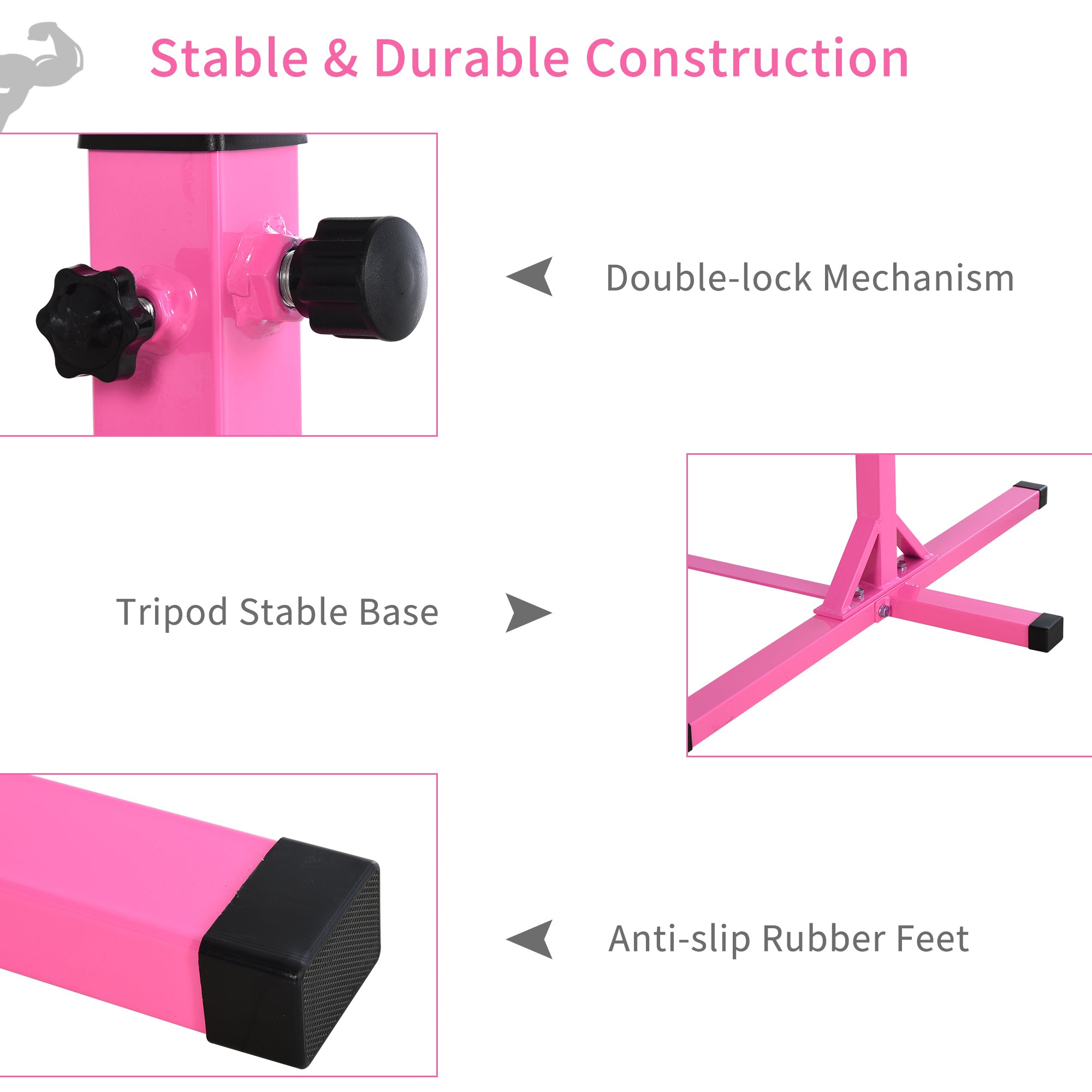 HOMCOM Height Adjustable Gymnastics Horizontal Bar For Kids Home Gym Training Children Junior Kip High Bar Fitness Pink - North Peak Garden Furniture