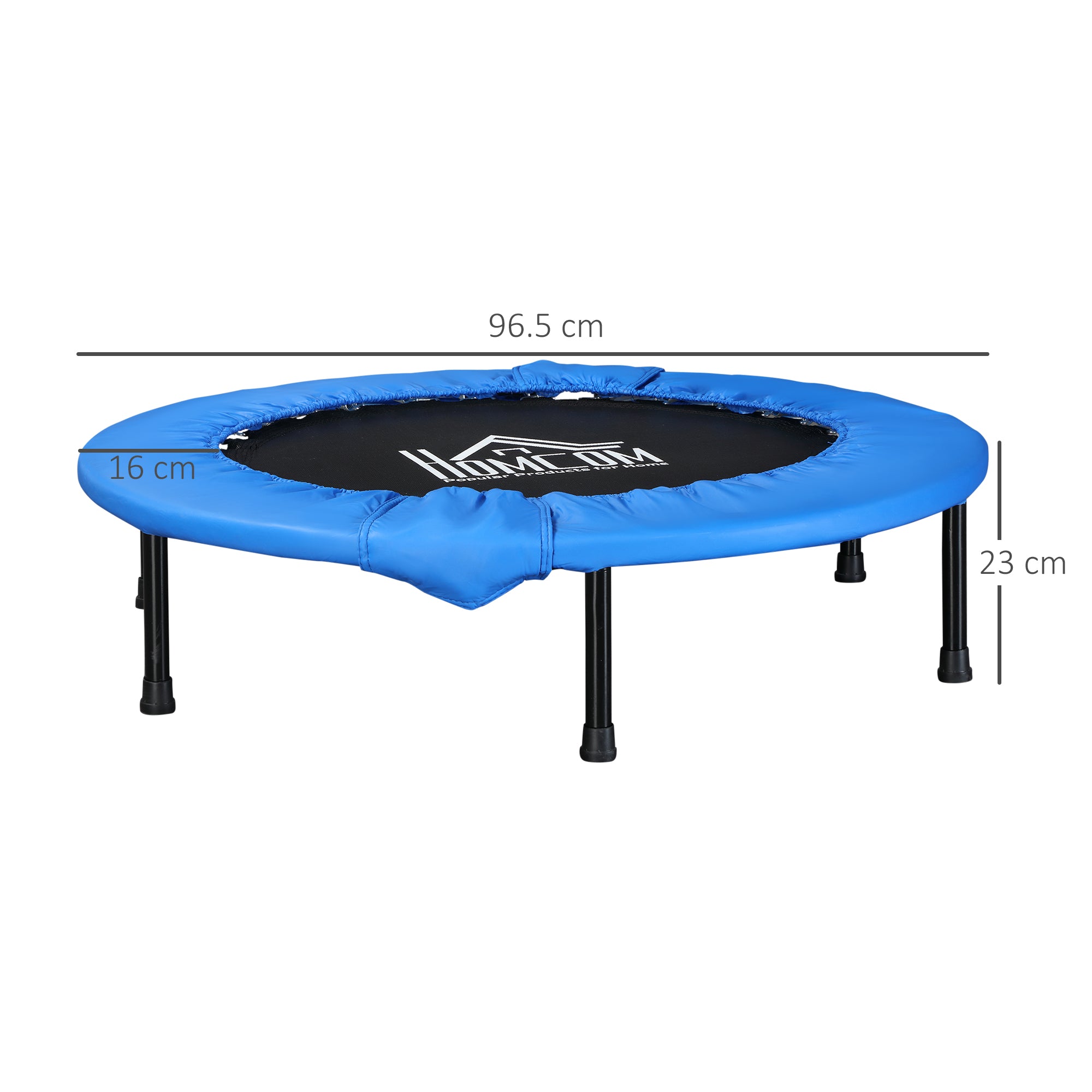 HOMCOM Φ96cm Mini Fitness Trampoline Home Gym Yoga Exercise Rebounder Indoor Outdoor Jumper w/ Safety Pad, Support Up to 100 KG, Blue and Black - North Peak Garden Furniture