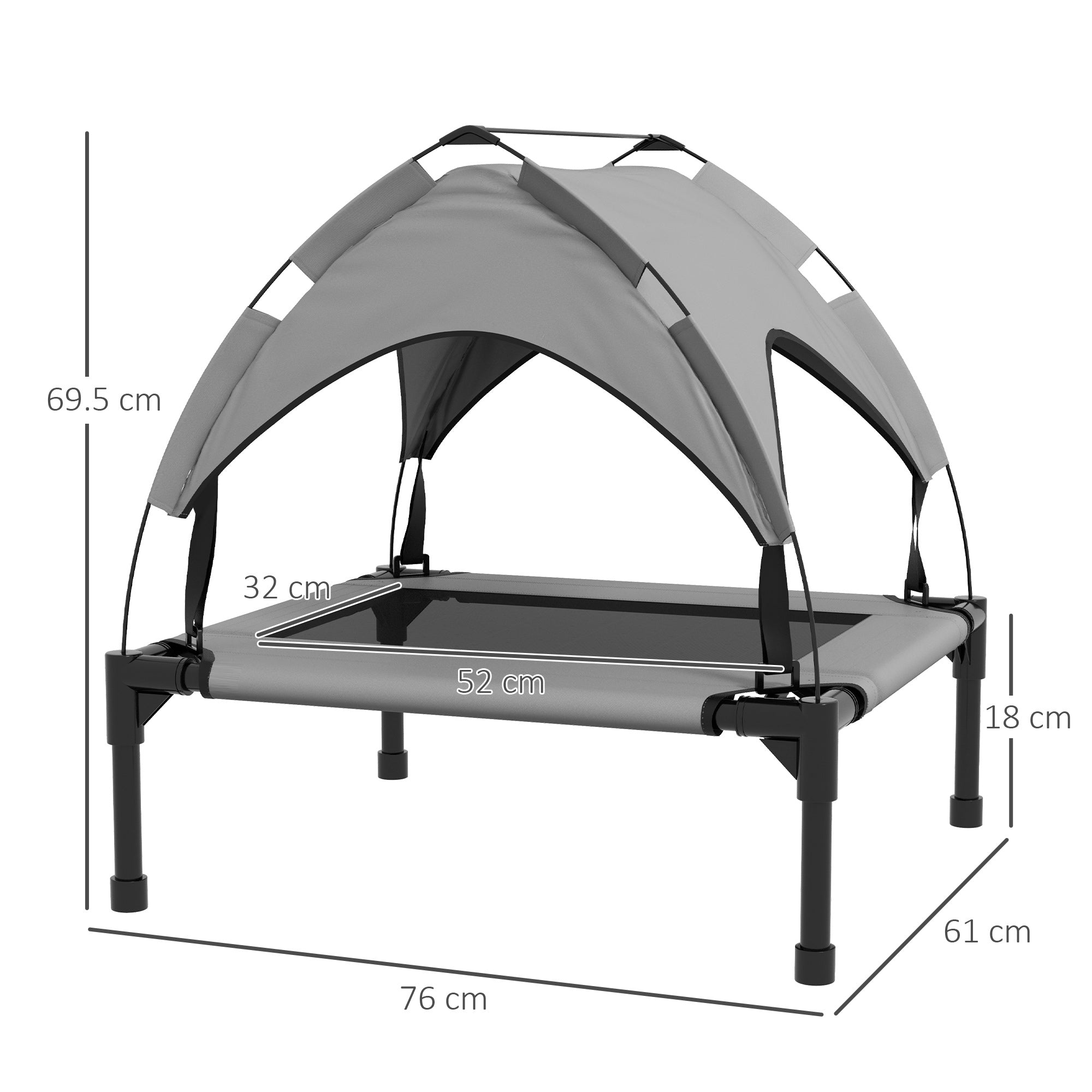 PawHut Elevated Cooling Pet Bed: Breathable Mesh Raised Cot for Small to Medium Dogs, Washable, Light Grey | Aosom UK