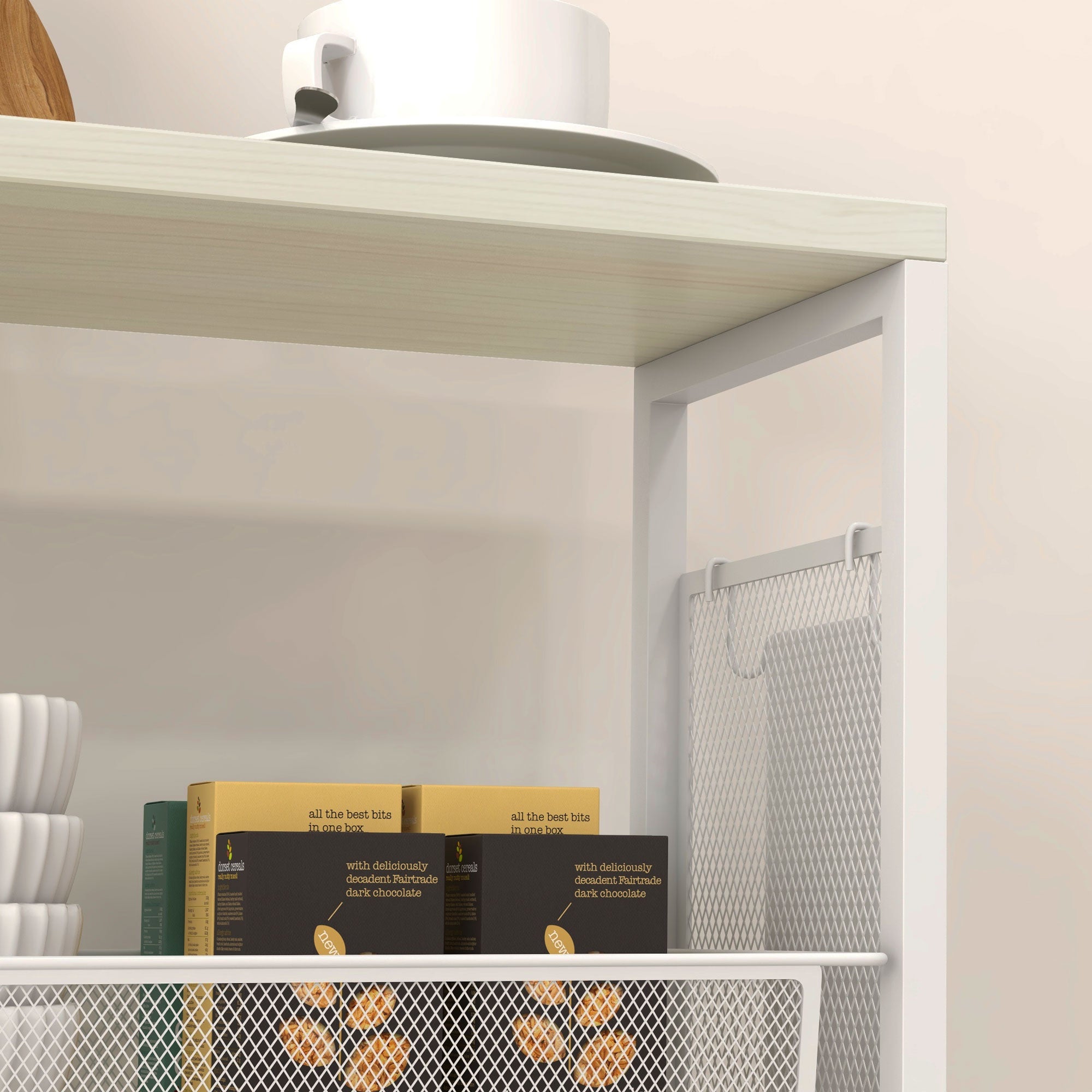 HOMCOM 3-Tier Kitchen Cart with 3 Steel Wire Baskets - White