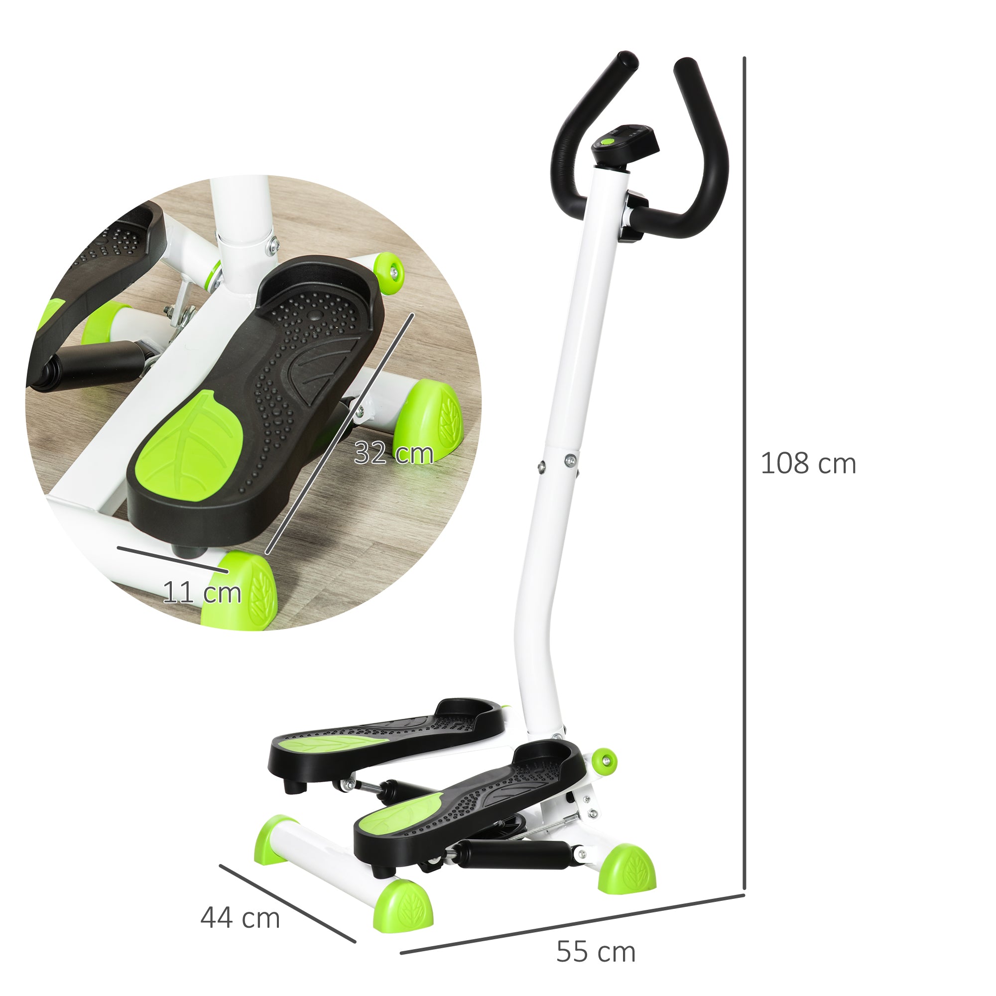 HOMCOM Twister Stepper, Step Machine Aerobic Exercise Workout Machine with Adjustable Resistance, LCD Screen & Handlebars, White - North Peak Garden Furniture