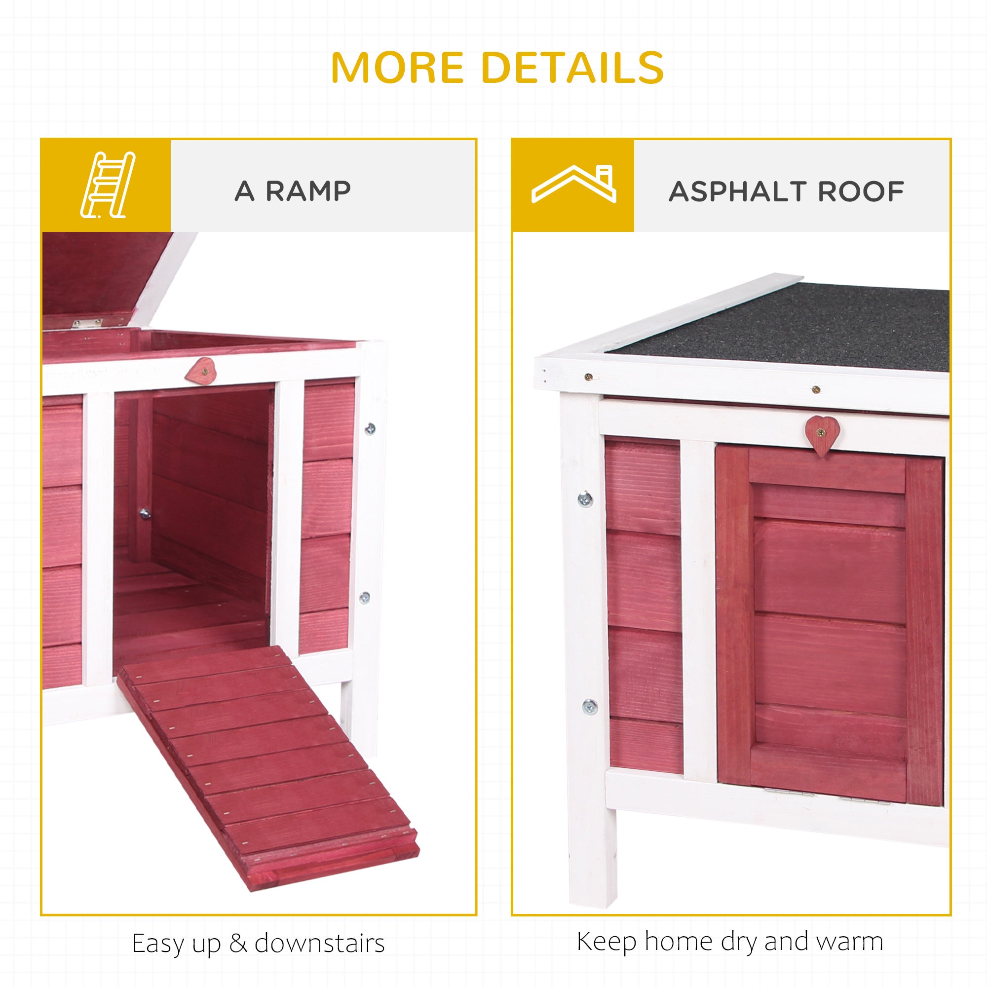 PawHut Wooden Rabbit Hutch 51 x 42 x 43 cm, Red - North Peak Garden Furniture