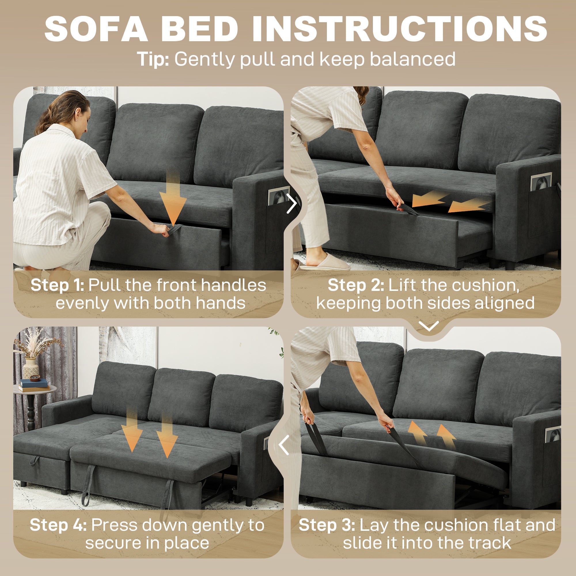 HOMCOM L Sofa Bed, with Storage - Charcoal Grey