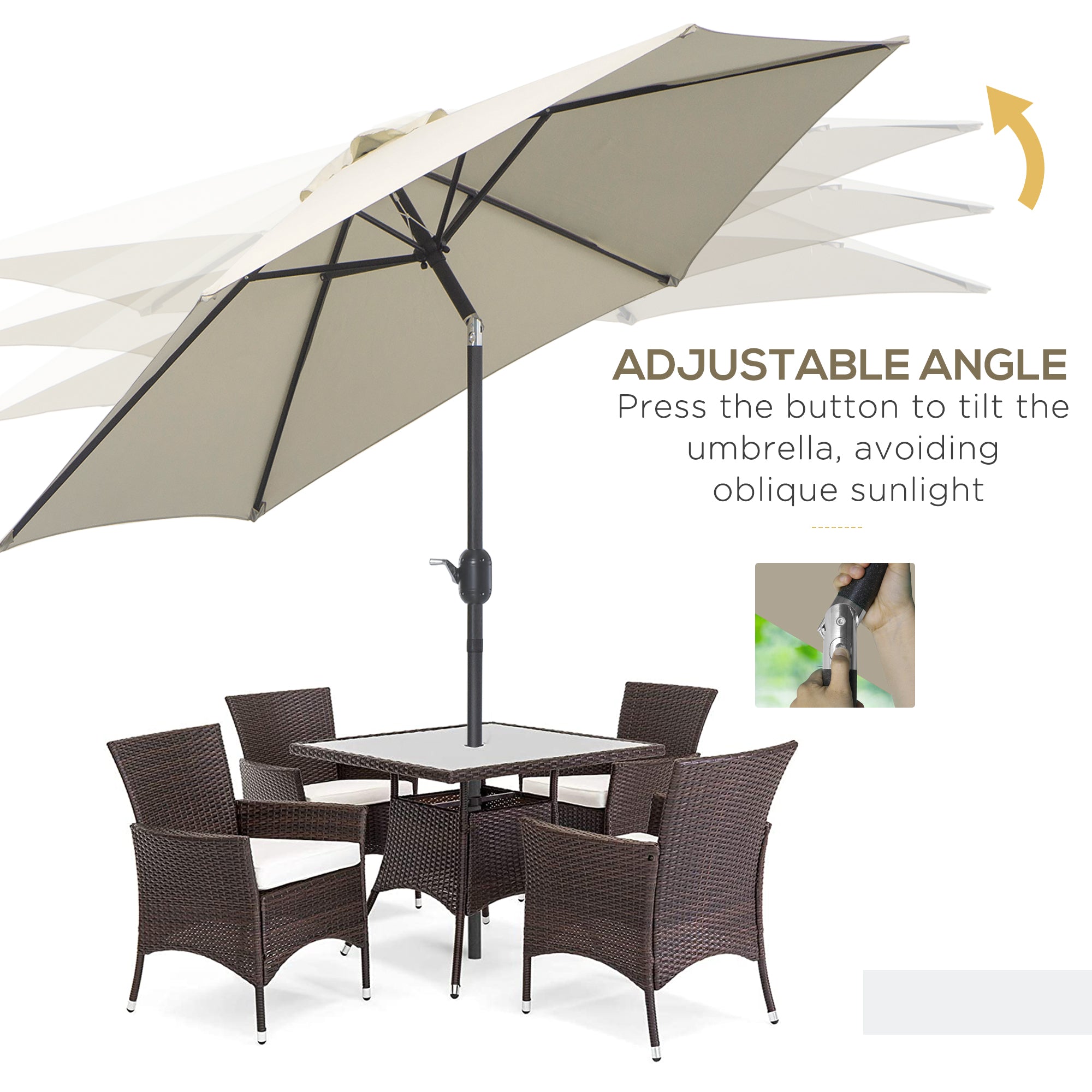 Outsunny2.6M Garden Parasol Umbrella with Tilt and Crank, Outdoor Sun Parasol Sunshade Shelter with Aluminium Frame, Grey - North Peak Garden Furniture