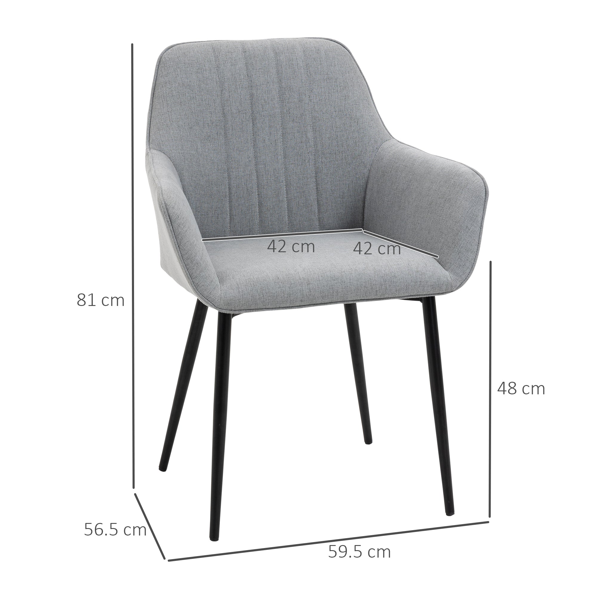 HOMCOM Dining Chairs Upholstered Linen Fabric Accent Chairs with Metal Legs, Set of 2, Light Grey - North Peak Garden Furniture