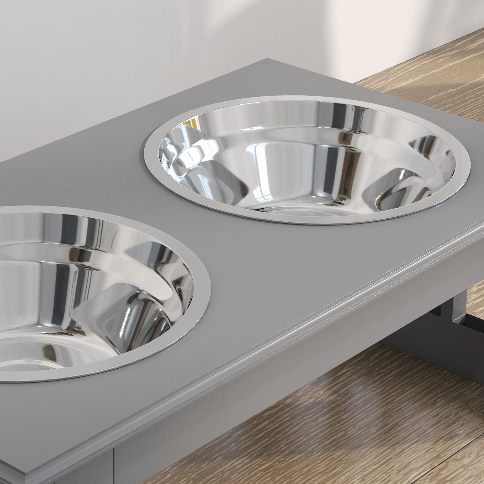 PawHut Raised Dog Feeding Bowls with Stand, Stainless Steel for Extra Small and Small Dog, 44L x 24W x 15H cm - Grey - North Peak Garden Furniture