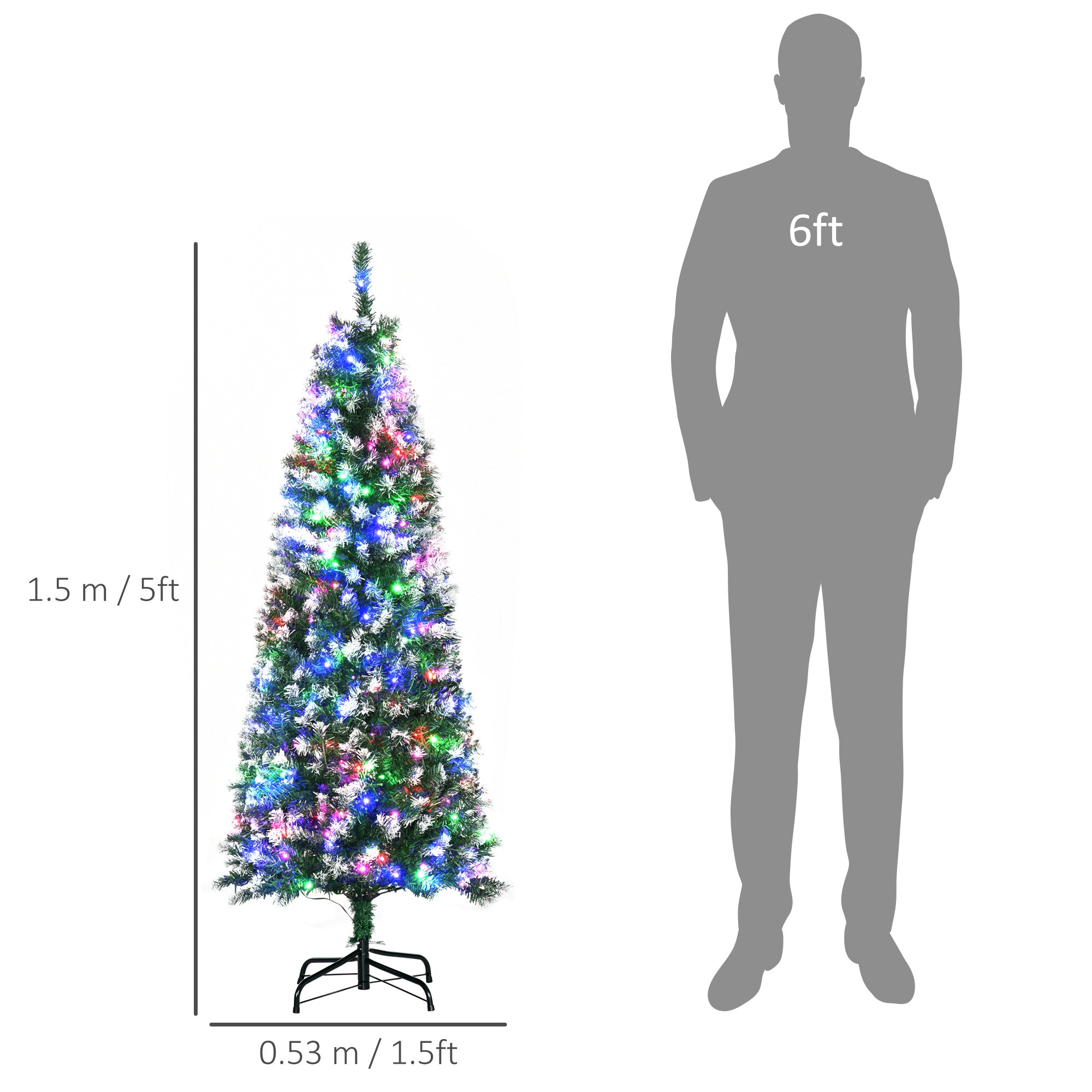 HOMCOM 5FT Tall Prelit Pencil Slim Artificial Christmas Tree with Realistic Branches, 250 Colourful LED Lights and 408 Tips, Xmas Decoration, Green - North Peak Garden Furniture