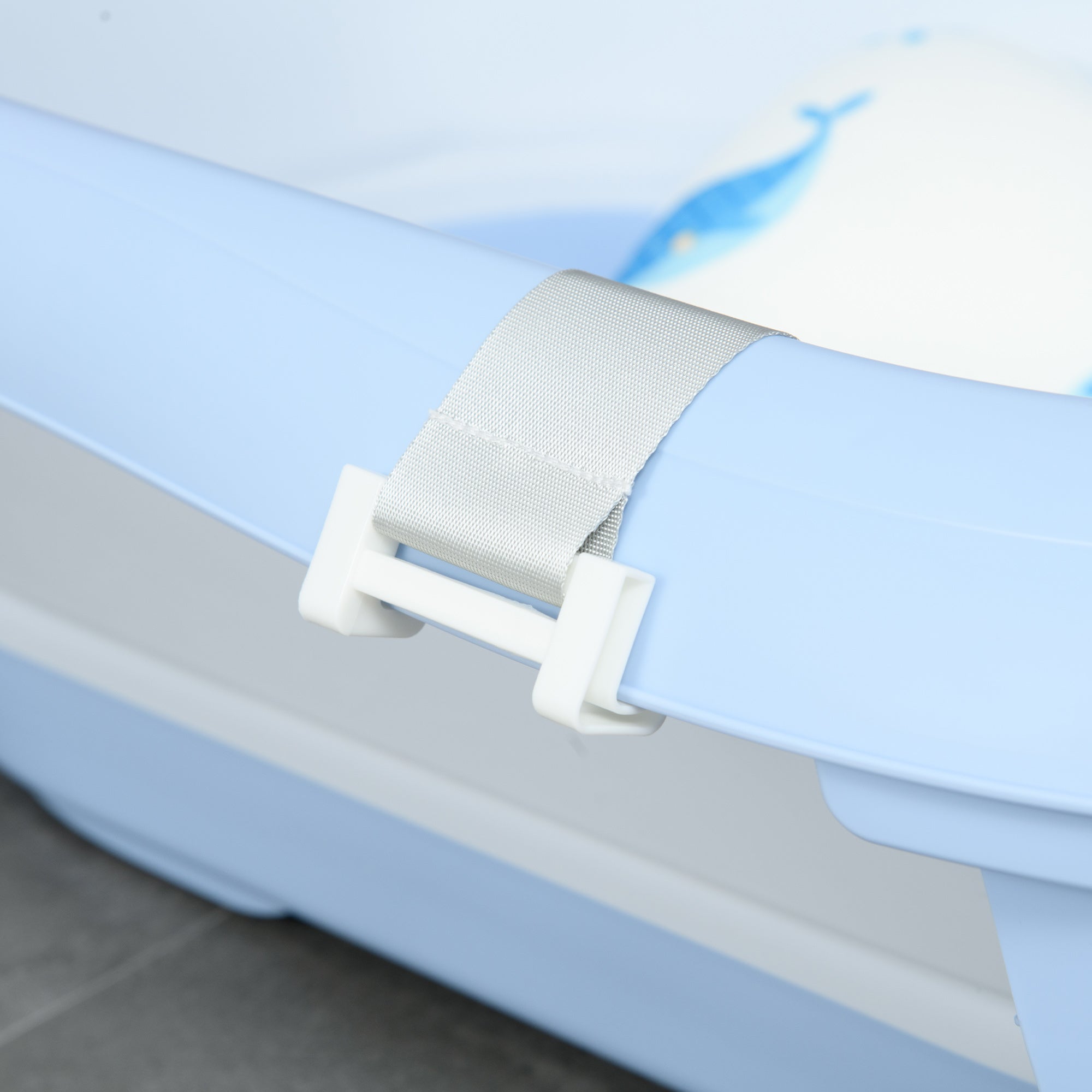 ZONEKIZ Foldable Baby Bathtub, with Non-Slip Support Legs, Cushion Pad, Shower Holder - Blue - North Peak Garden Furniture
