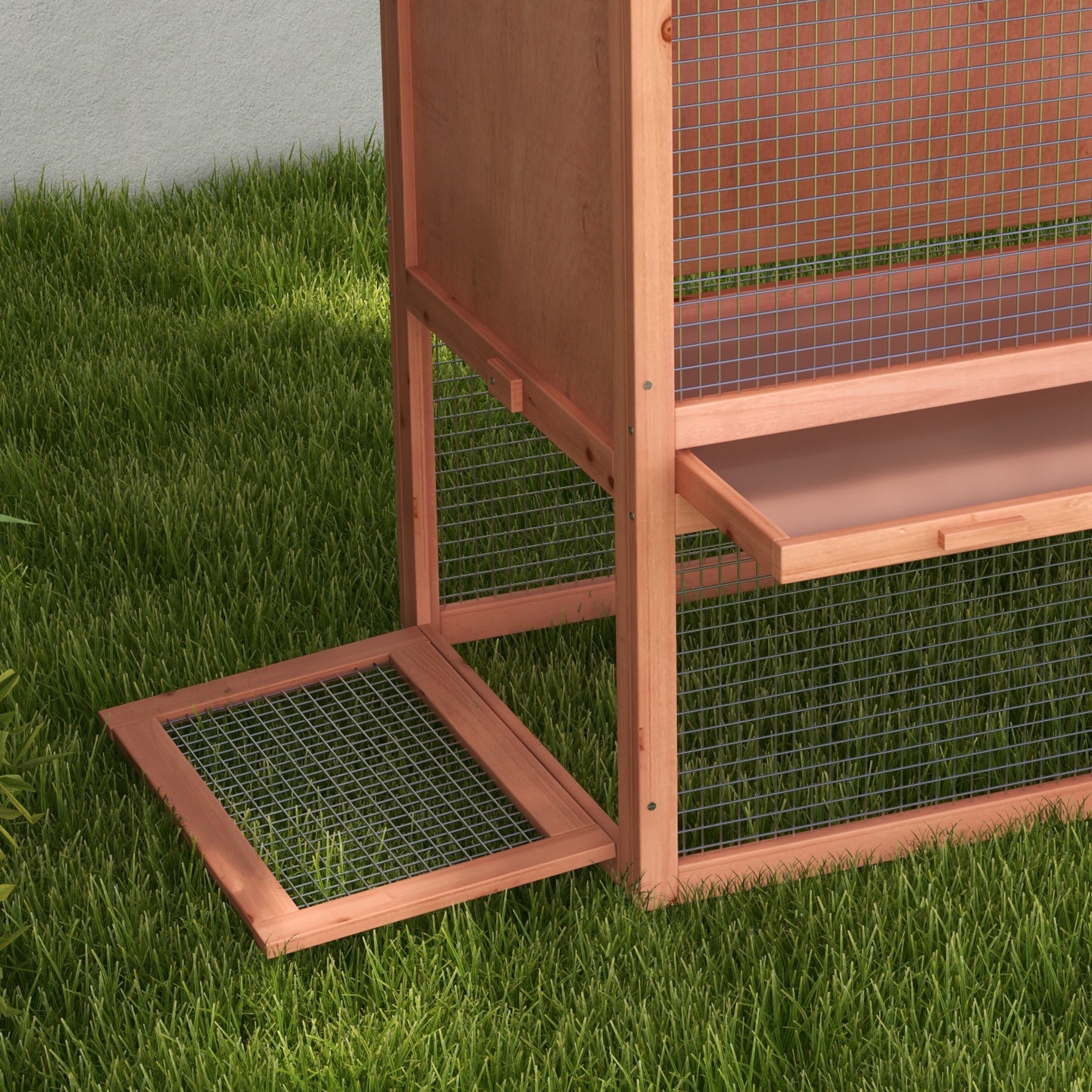 PawHut 2 Tier Rabbit Hutch Outdoor, Guinea Pig Hutch, Solid Wood Bunny House, Water Resistant Asphalt Roof Ramp Sliding tray 144 x 64.5 x 100 cm - North Peak Garden Furniture
