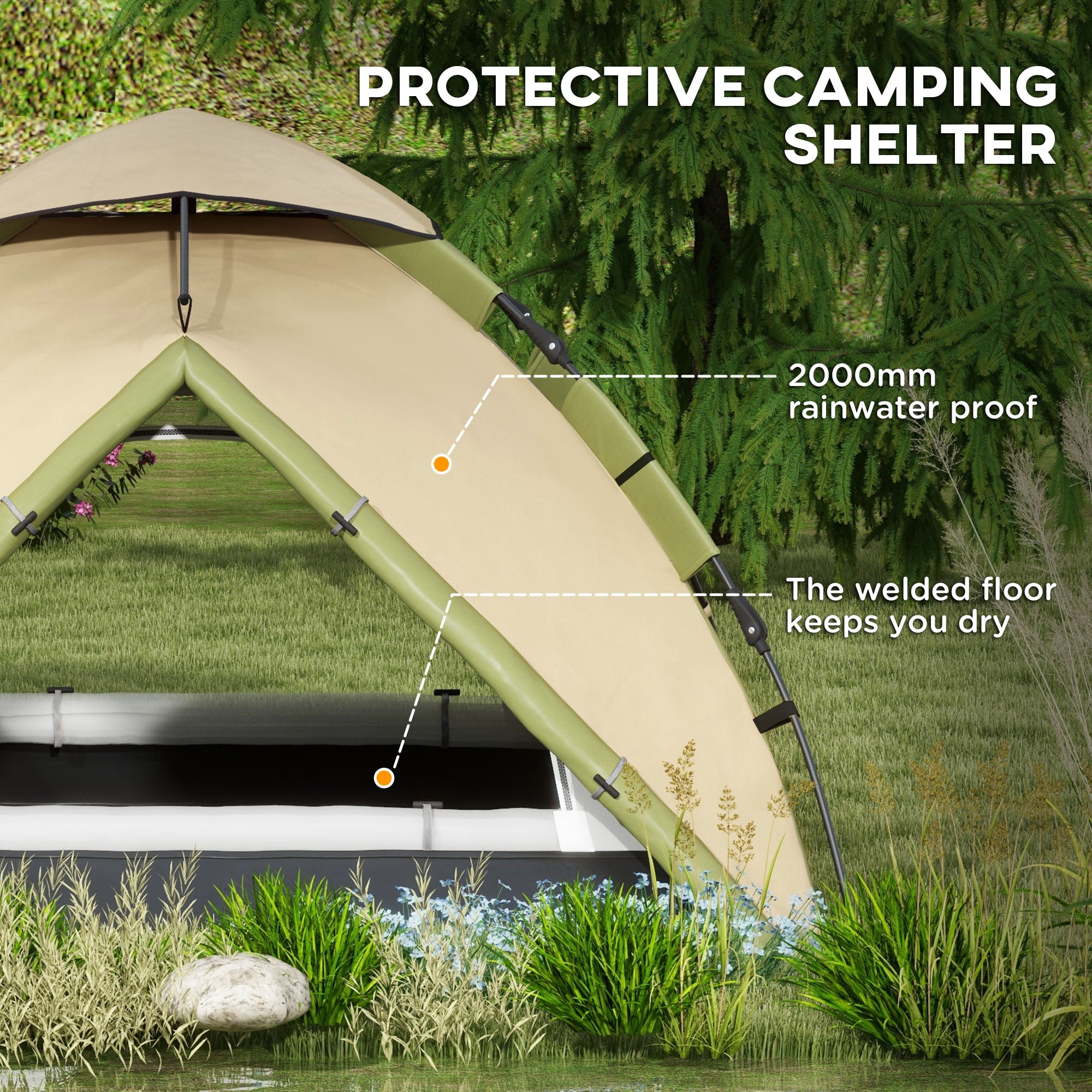 Outsunny Two-Man One Room Camping Tent, with Accessories - Dark Green - North Peak Garden Furniture