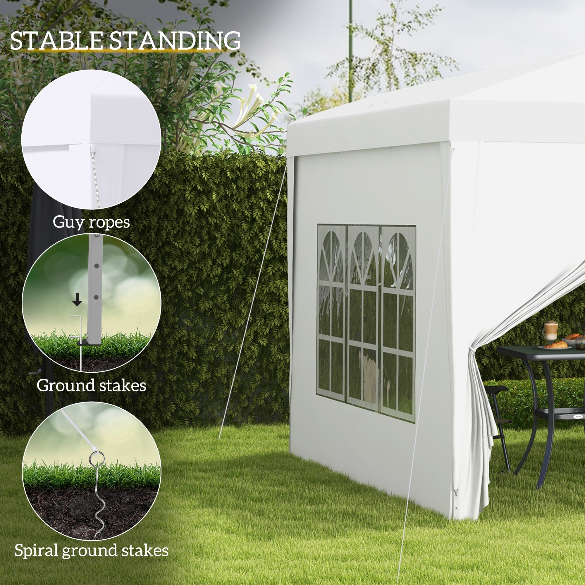 Outsunny 3 x 3m Pop Up Gazebo, Wedding Party Canopy Tent Marquee with Carry Bag and Windows, White - North Peak Garden Furniture