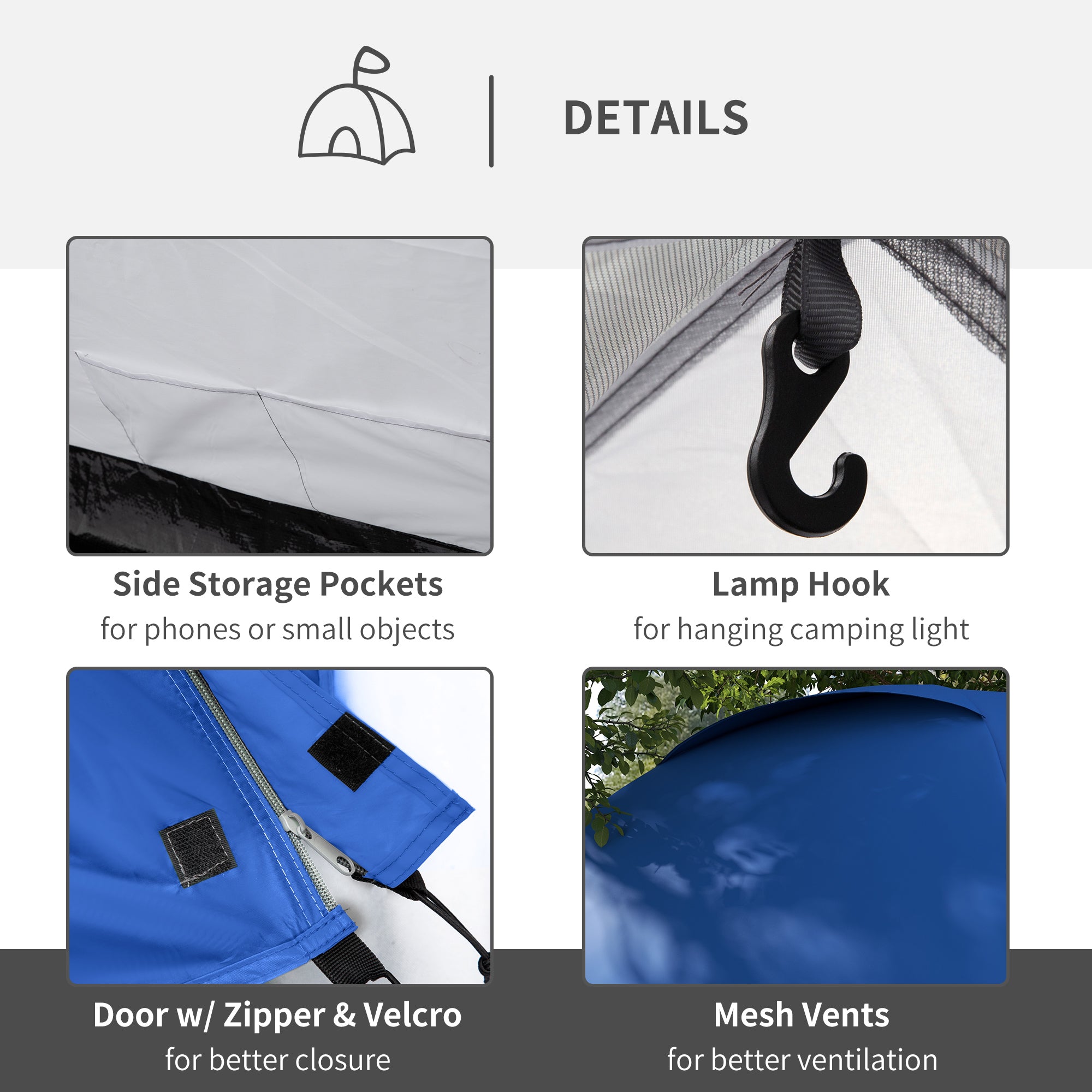 Outsunny Two-Man Dome Tent, with Front Vestibule - Blue/Grey - North Peak Garden Furniture