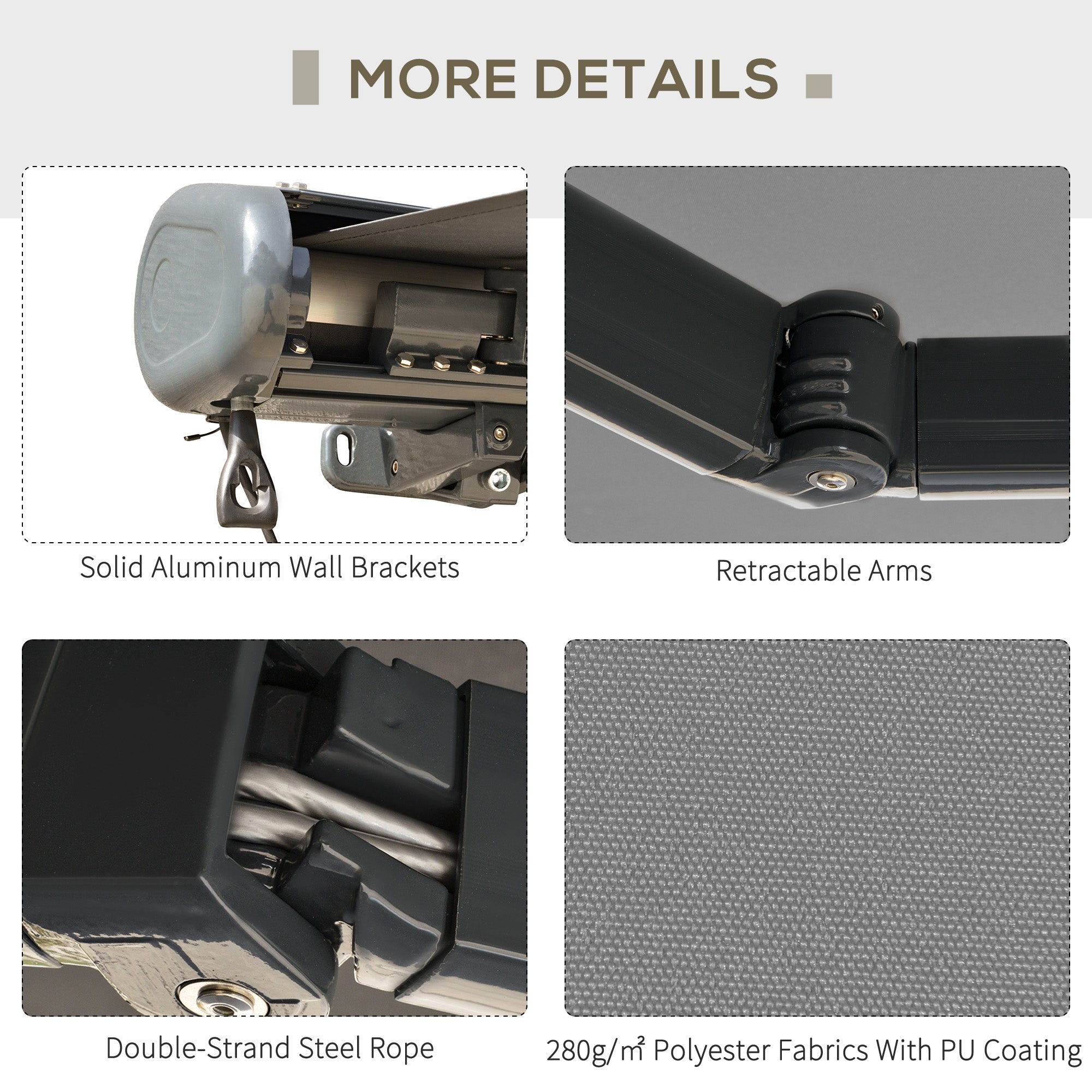 Outsunny 3x2.5m Electric Motorised Awning Door Window w/ Full Cassette Case Remote Patio Canopy Retractable Sun Shade Dark Grey - North Peak Garden Furniture