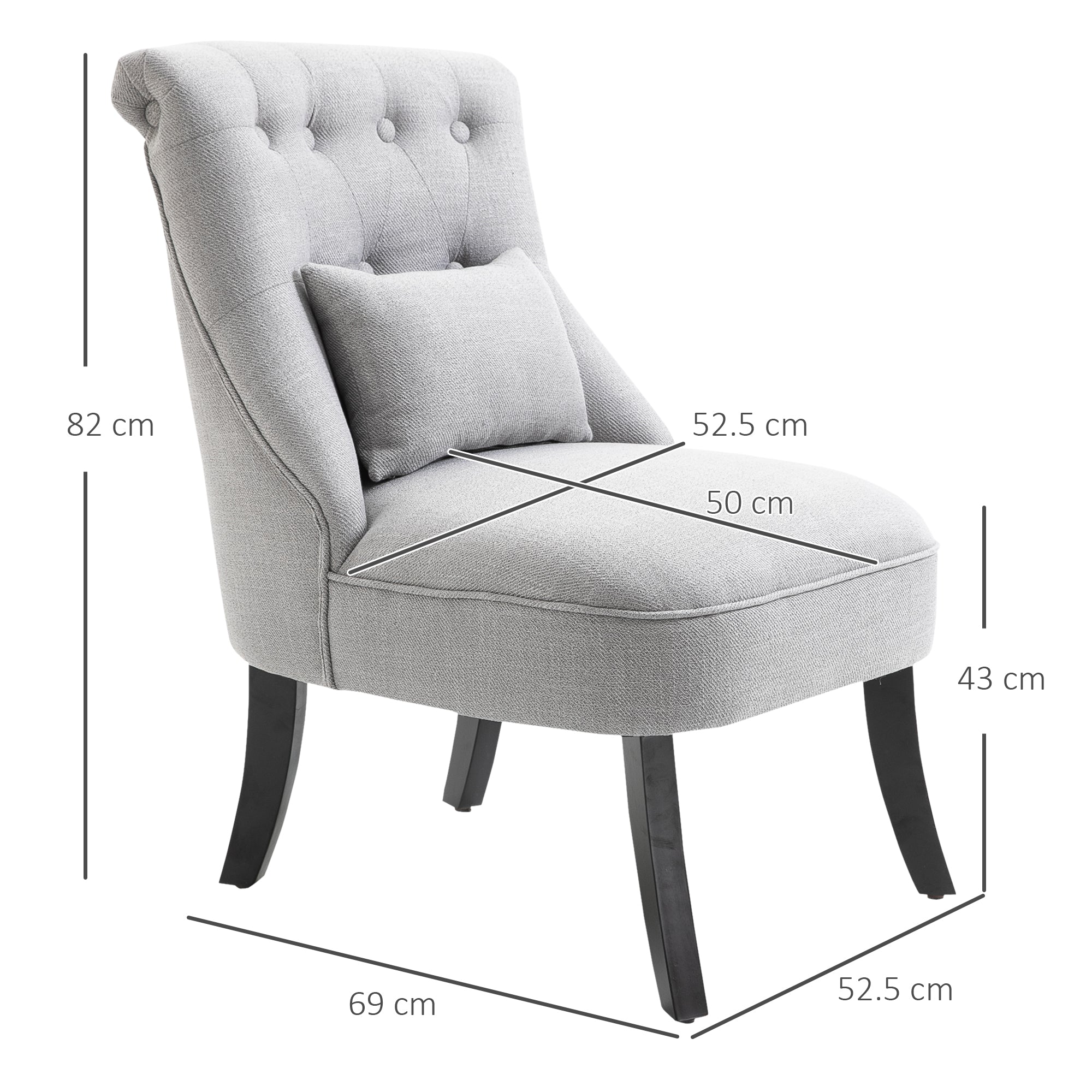 HOMCOM Fabric Single Sofa Dining Chair Tub Chair Upholstered W/ Pillow Solid Wood Leg Home Living Room Furniture Grey - North Peak Garden Furniture