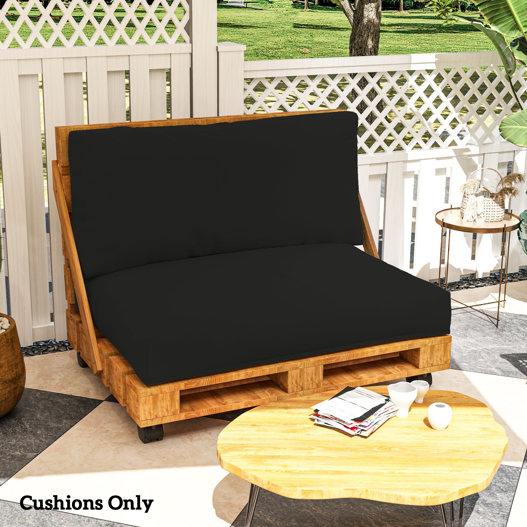 Outsunny 2 Seater Pallet Furniture Cushions Pallet Cushions, UPF20+ 220gsm Fabric, 20 cm Thick Outdoor Seat Pads, Black - North Peak Garden Furniture