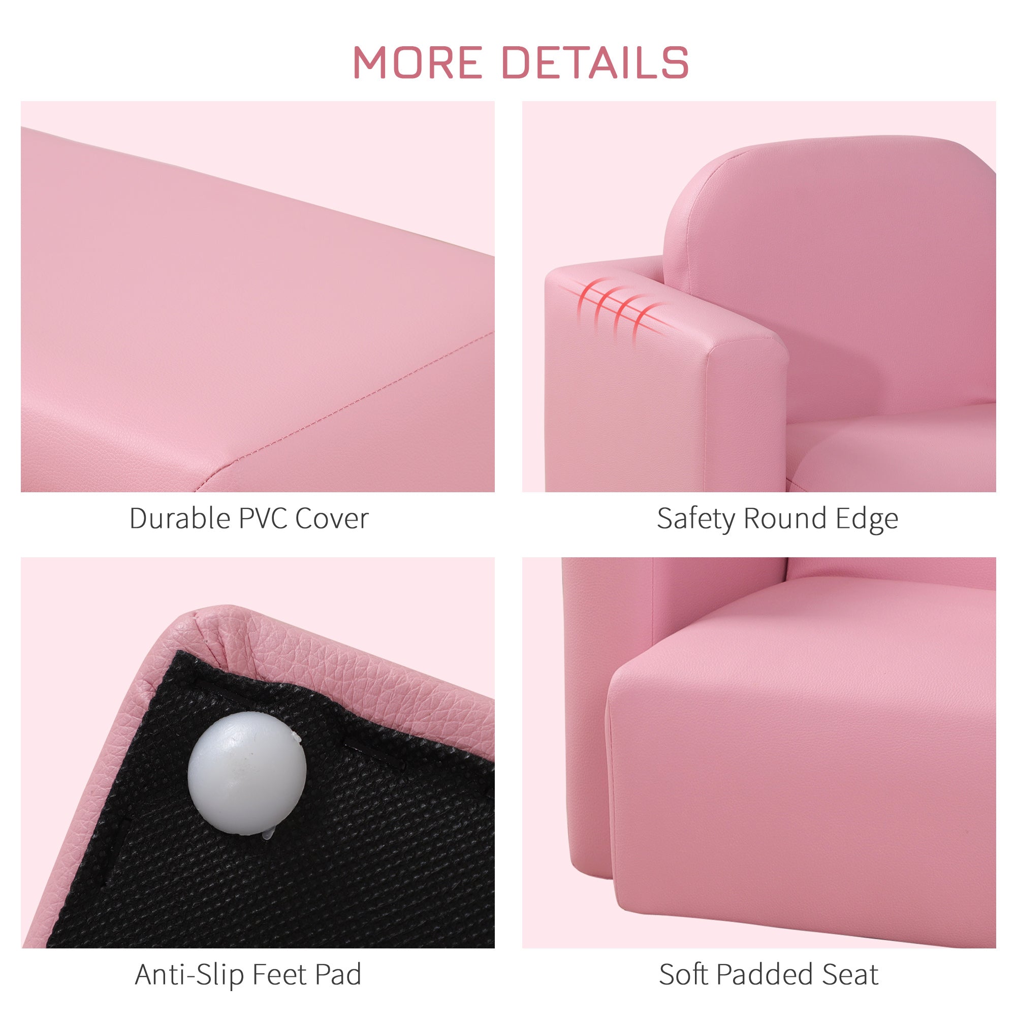 HOMCOM 2 In 1 Toddler Sofa Chair, 48 x 44 x 41 cm, for Game Relax Playroom, Pink - North Peak Garden Furniture