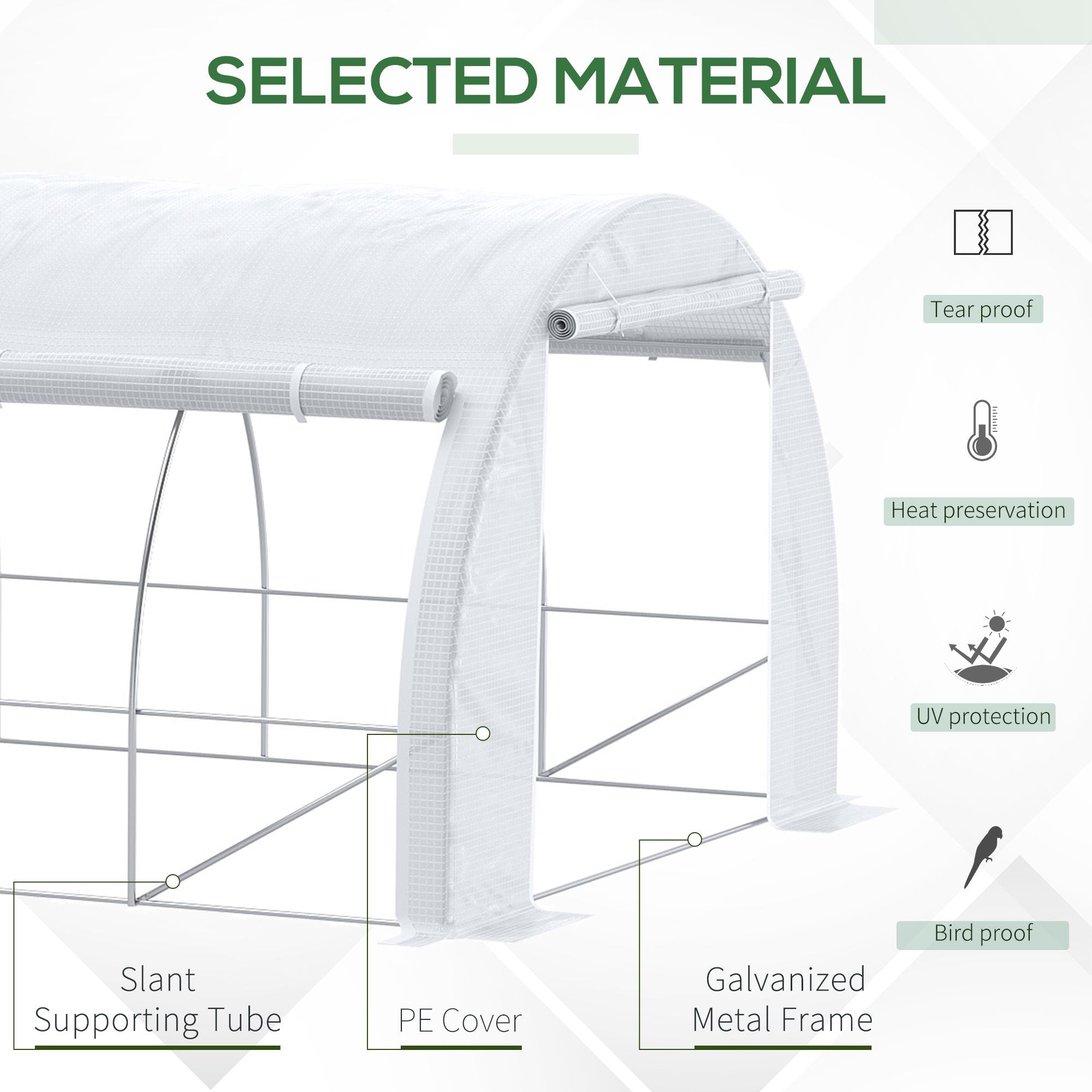 Outsunny 6 x 3 x 2 m Polytunnel Greenhouse with Roll-up Side Walls, Walk-in Grow House Tent with Steel Frame, Reinforced Cover, Zipped Door and 12 Mesh Windows for Garden, White