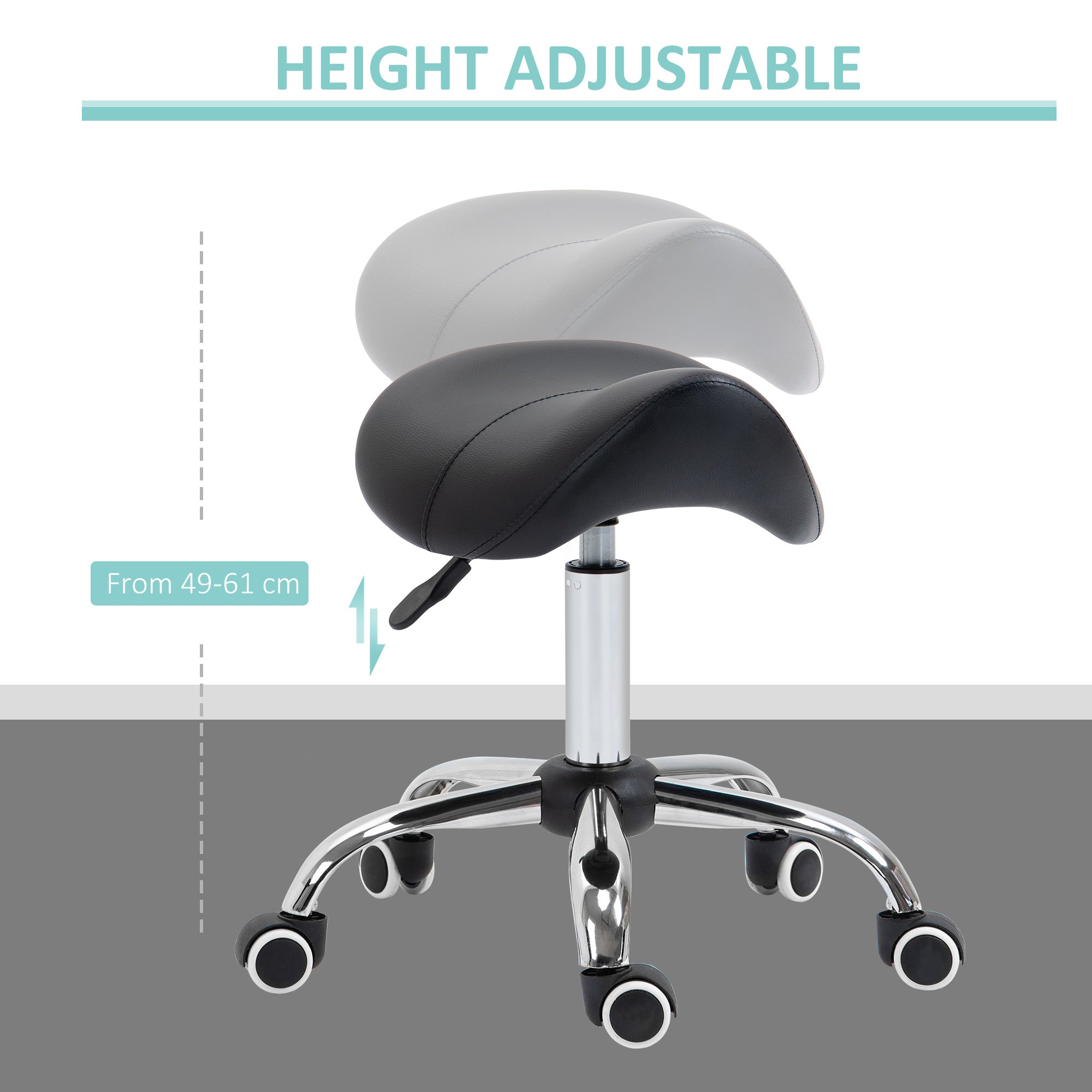 HOMCOM Cosmetic Stool 360° Rotate Height Adjustable Salon Massage Spa Chair Hydraulic Rolling Faux Leather Saddle Stool Mobility, Black - North Peak Garden Furniture
