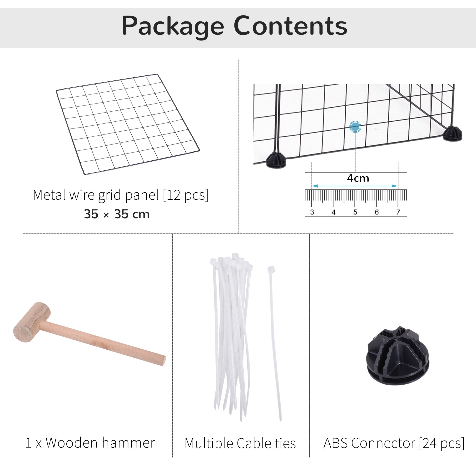 PawHut DIY Pet Playpen Metal Wire Fence 12 Panel Enclosure Indoor Outdoor Guinea Pig Rabbit Small Animals Cage Black - North Peak Garden Furniture