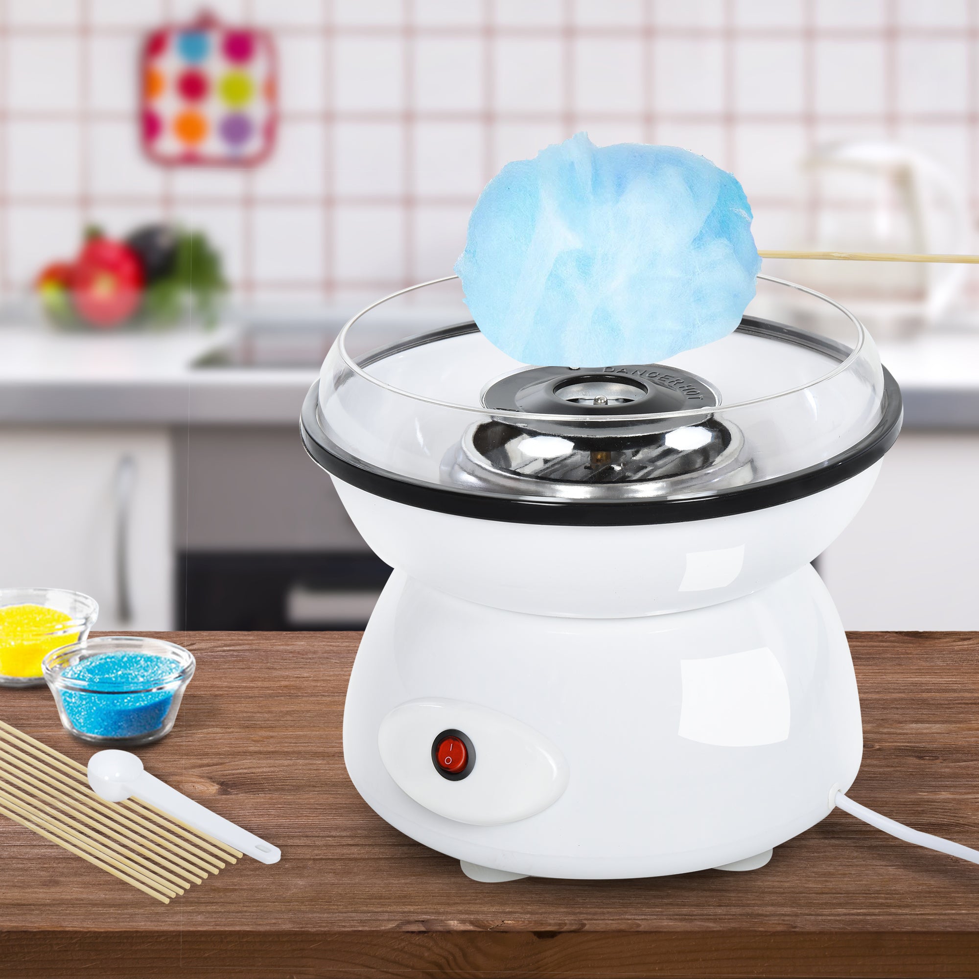 HOMCOM 450W Electric Candyfloss Machine Kit Non-Stick Plates Fairground Fun Children Adult Party Gift Home Sweet Metal Body w/ Accessories White - North Peak Garden Furniture