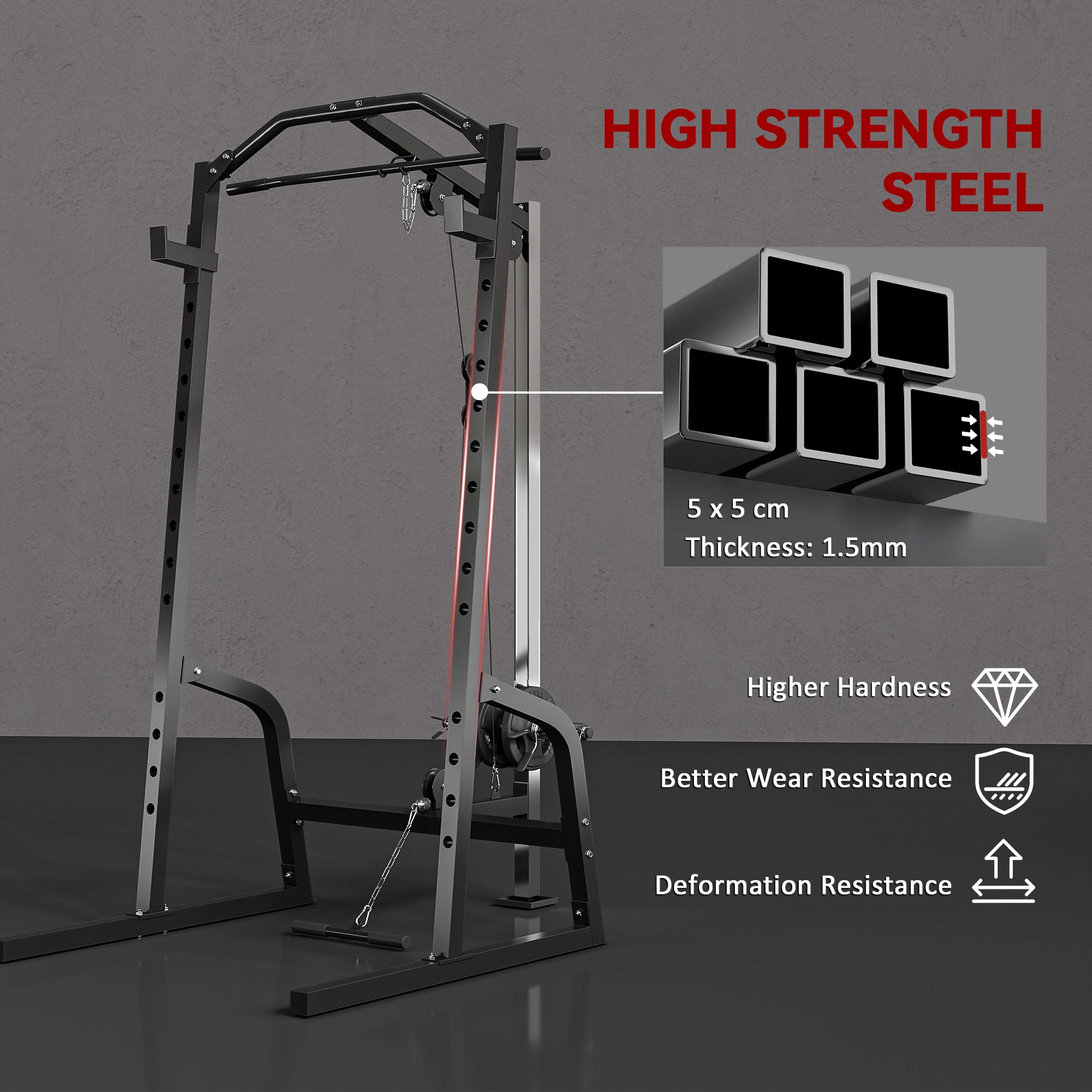 SPORTNOW Power Cage Power Rack with 15-Level Squat Rack, Cable Pulley System, Pull up Stand and Push up Stand