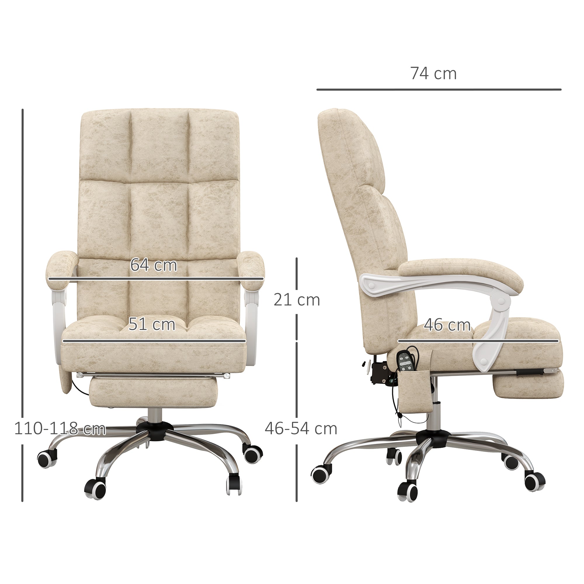 Vinsetto Massage Office Chair, Ergonomic Desk Chair, Comfy Work Study Chair with Heat, Padded Seat, 135° Reclining Back and Footrest for Home Office, Beige - North Peak Garden Furniture