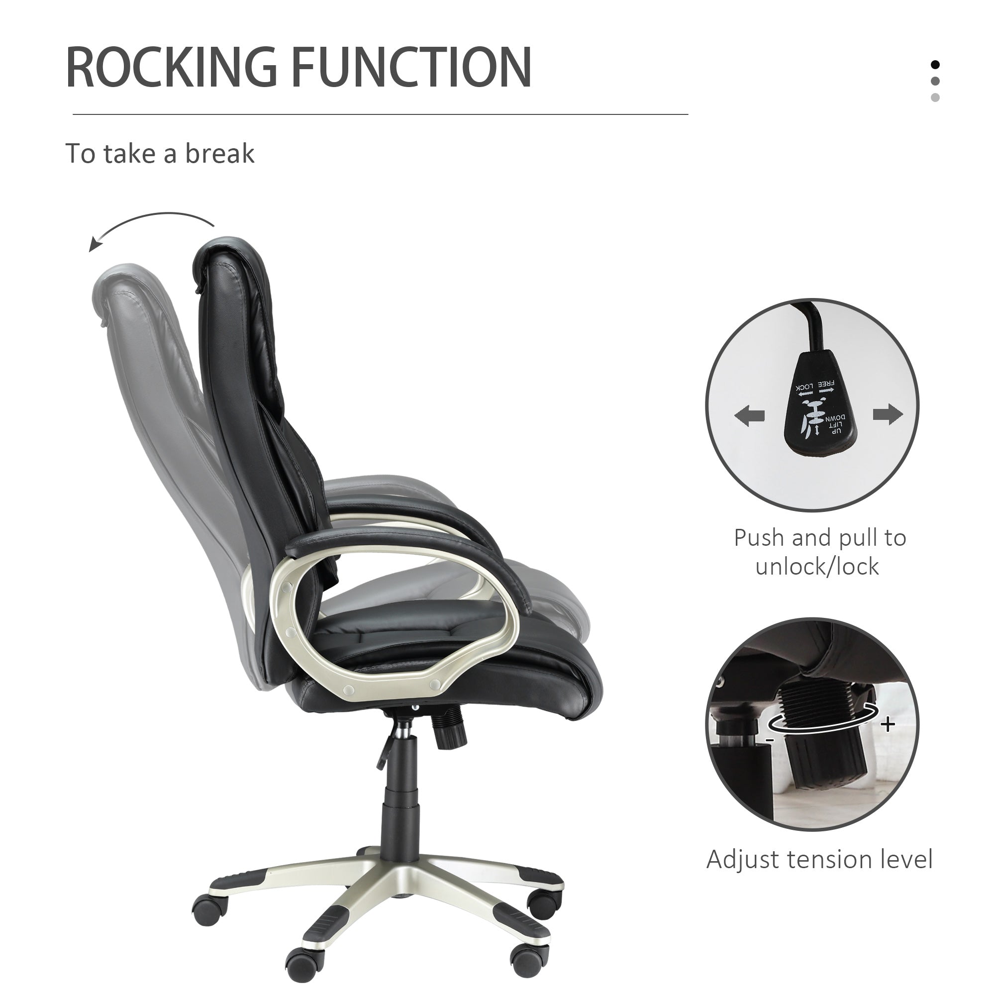 HOMCOM Home Office Chair High Back Computer Desk Chair with Faux Leather Adjustable Height Rocking Function Black - North Peak Garden Furniture