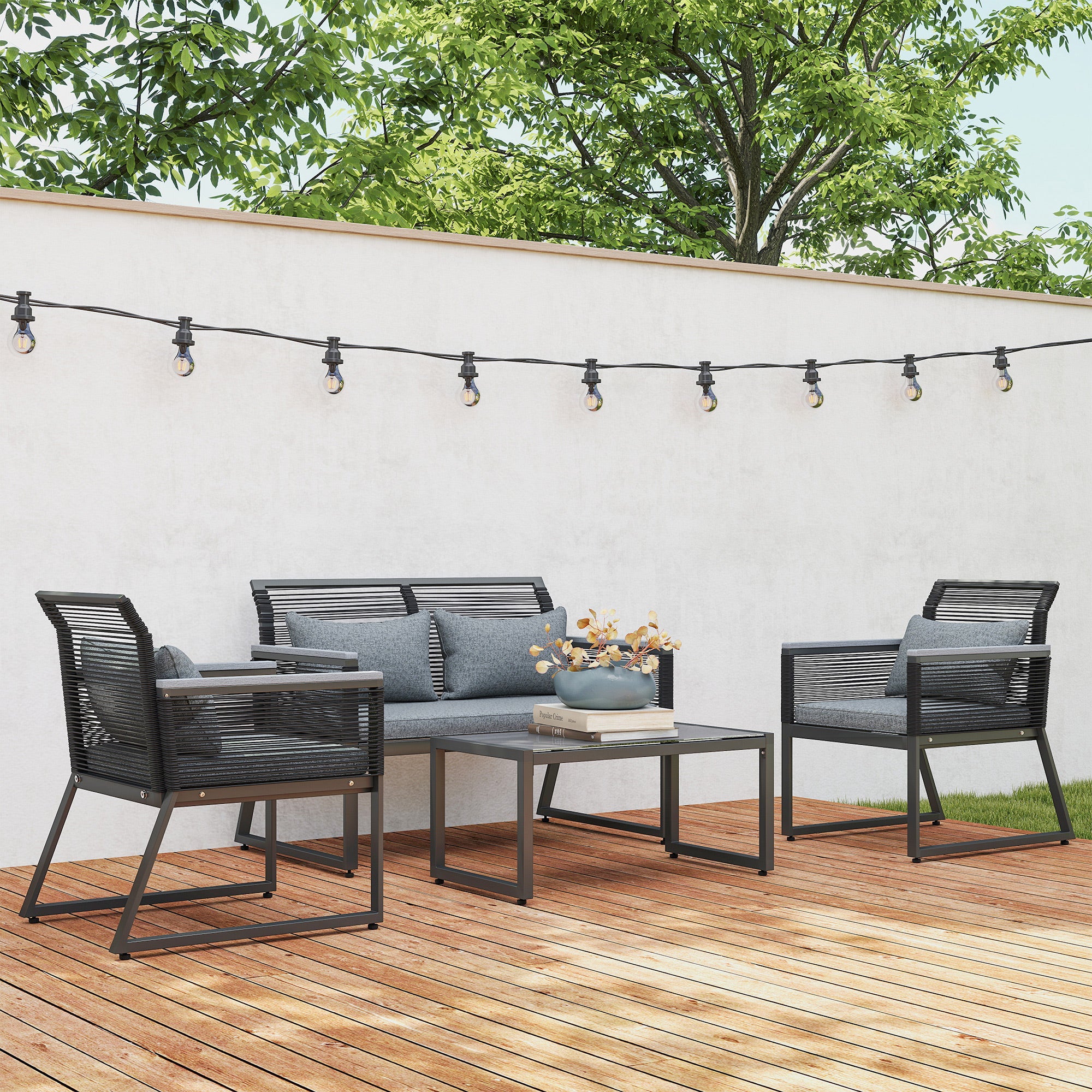 Outsunny 4 Pieces Rattan Garden Furniture Set - Charcoal Grey - North Peak Garden Furniture