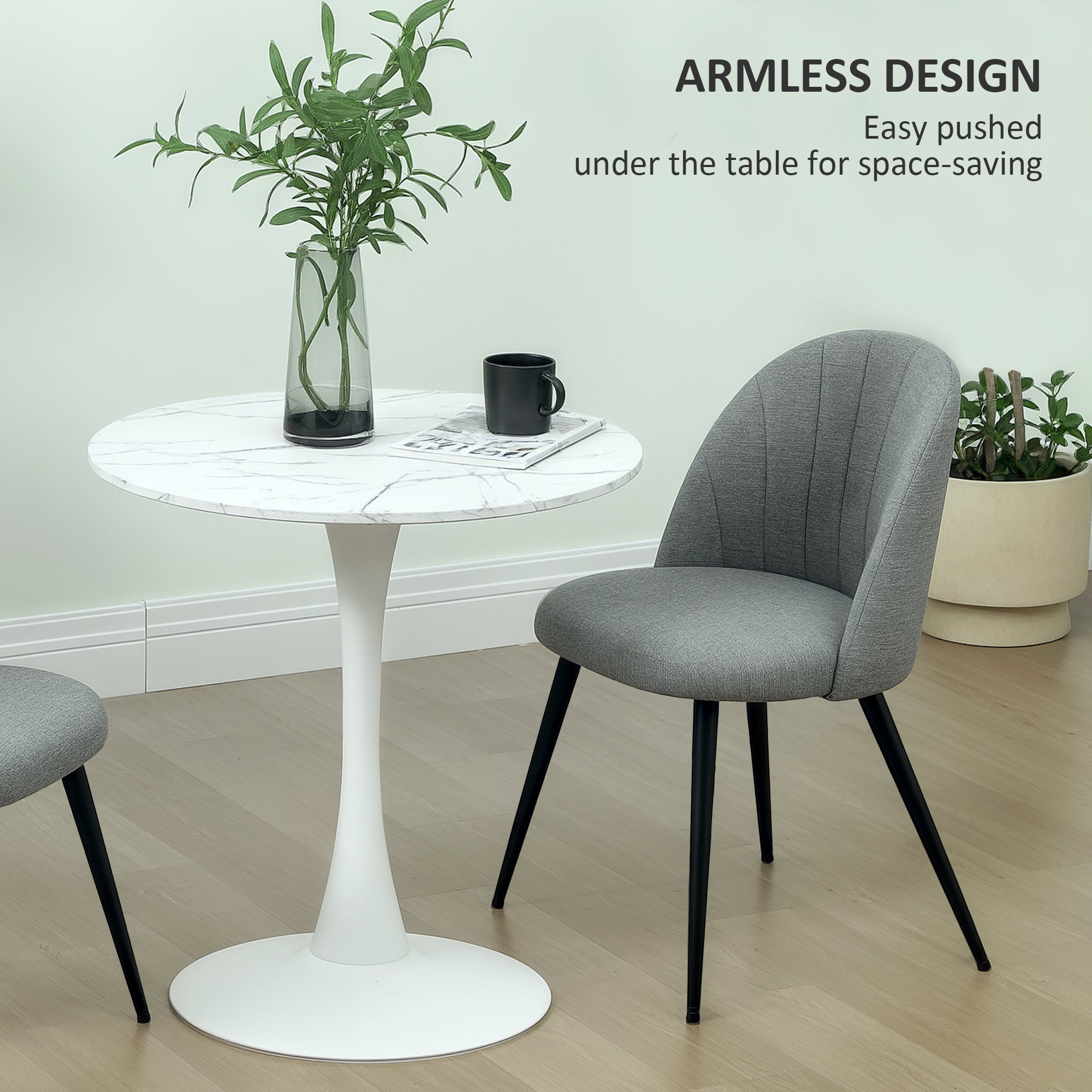 HOMCOM Velvet Dining Chairs Set of 2, Modern Upholstered Kitchen Chairs with Metal Legs, Shell Backrest and Padded Seat for Dining Room, Bedroom, Living Room, Vanity, Grey - North Peak Garden Furniture
