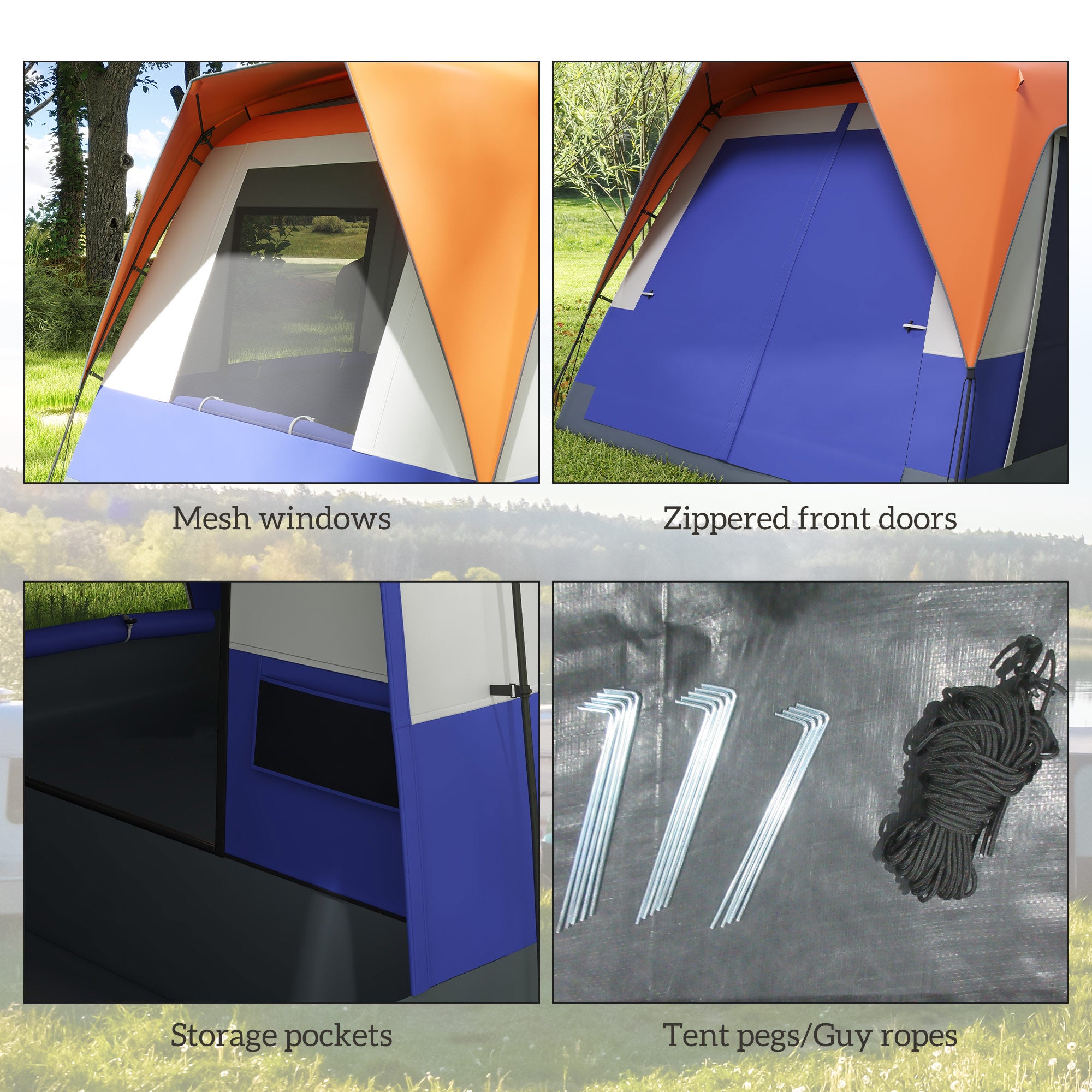 Outsunny Six-Man Camping Tent, with Small Rainfly and Accessories - Orange - North Peak Garden Furniture
