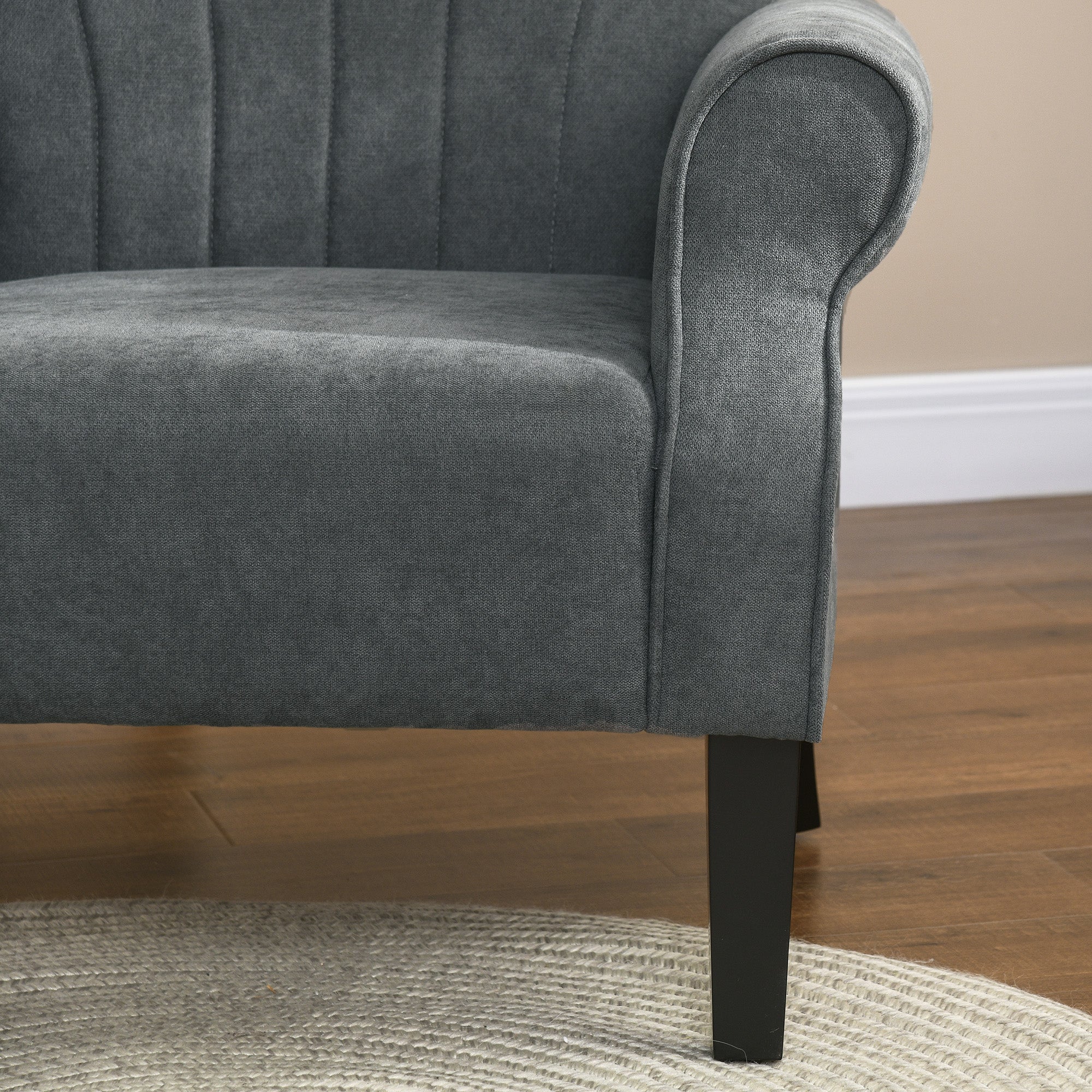 HOMCOM Upholstered Accent Chair with High Back, Rolled Arms and Wood Legs, Soft Thick Padded Armchair, Grey - North Peak Garden Furniture