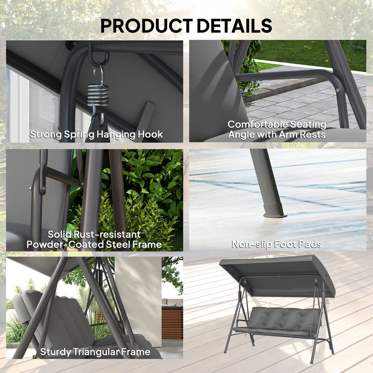 Outsunny Three-Seater Garden Swing Seat - Dark Grey