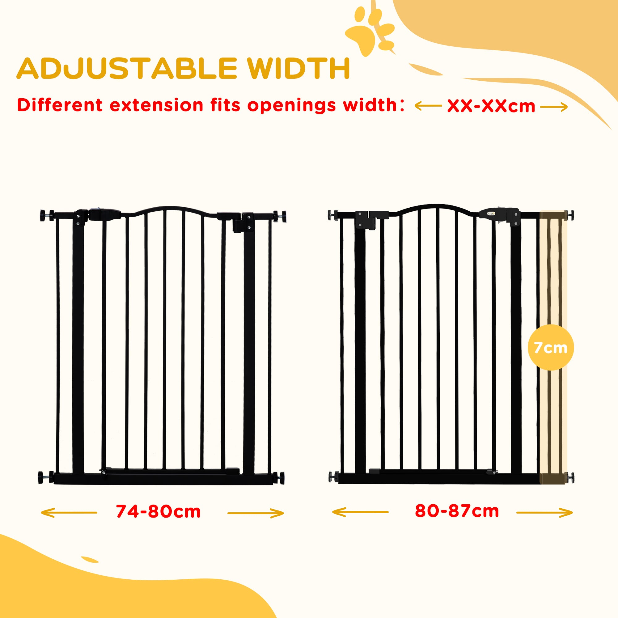 PawHut Metal Pet Safety Gate Dog Gate Folding Fence 74-87cm, Black - North Peak Garden Furniture