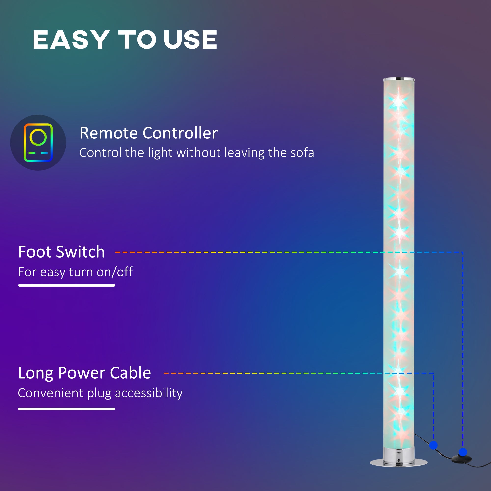 HOMCOM RGB Floor Lamp, Dimmable Corner Lamp with Remote Control & 16 Colours Effects, LED Modern Mood Lighting for Living Room Bedroom Gaming Room, Max Power 5W - North Peak Garden Furniture