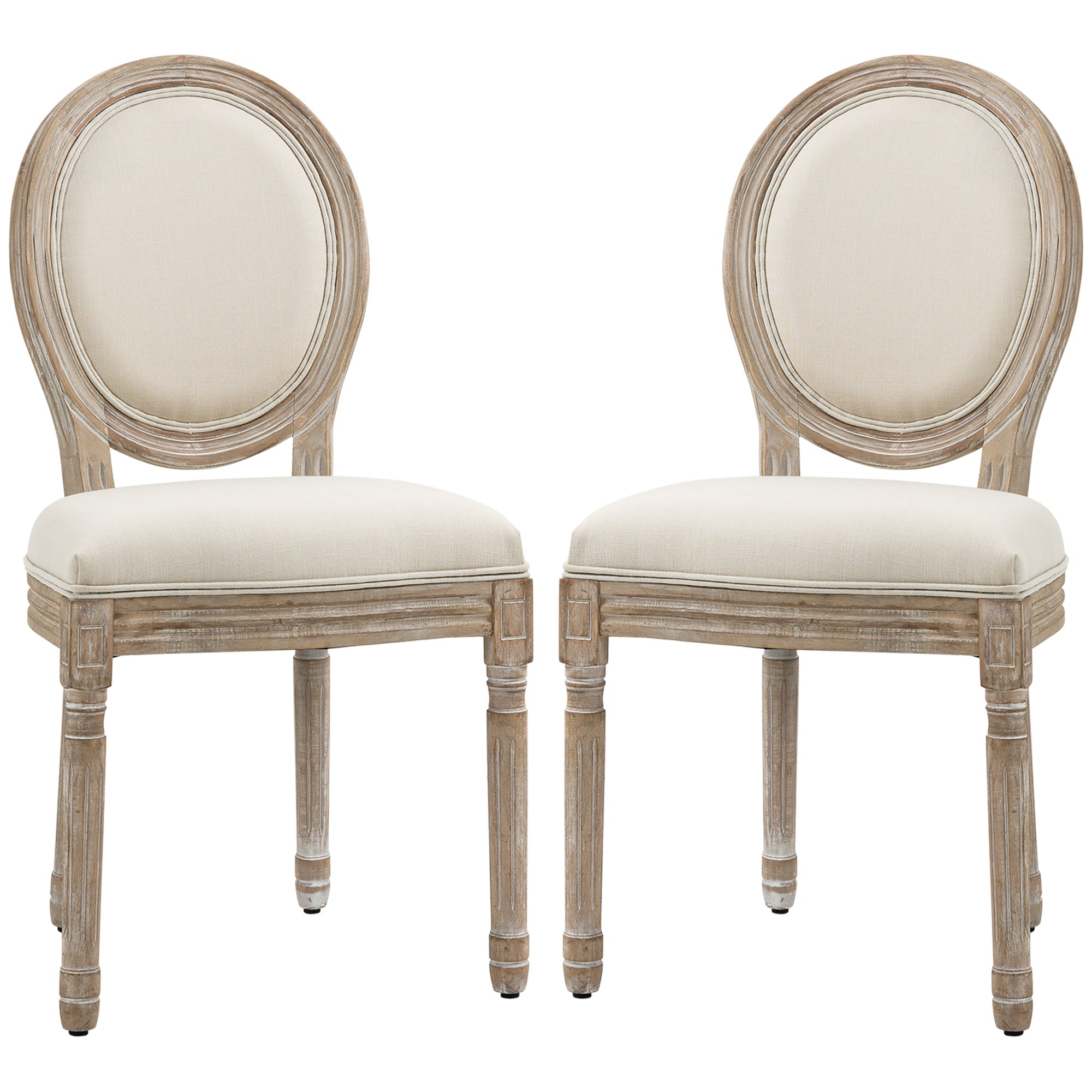 HOMCOM Set of Two French-Inspired Wooden Dining Chairs - Cream