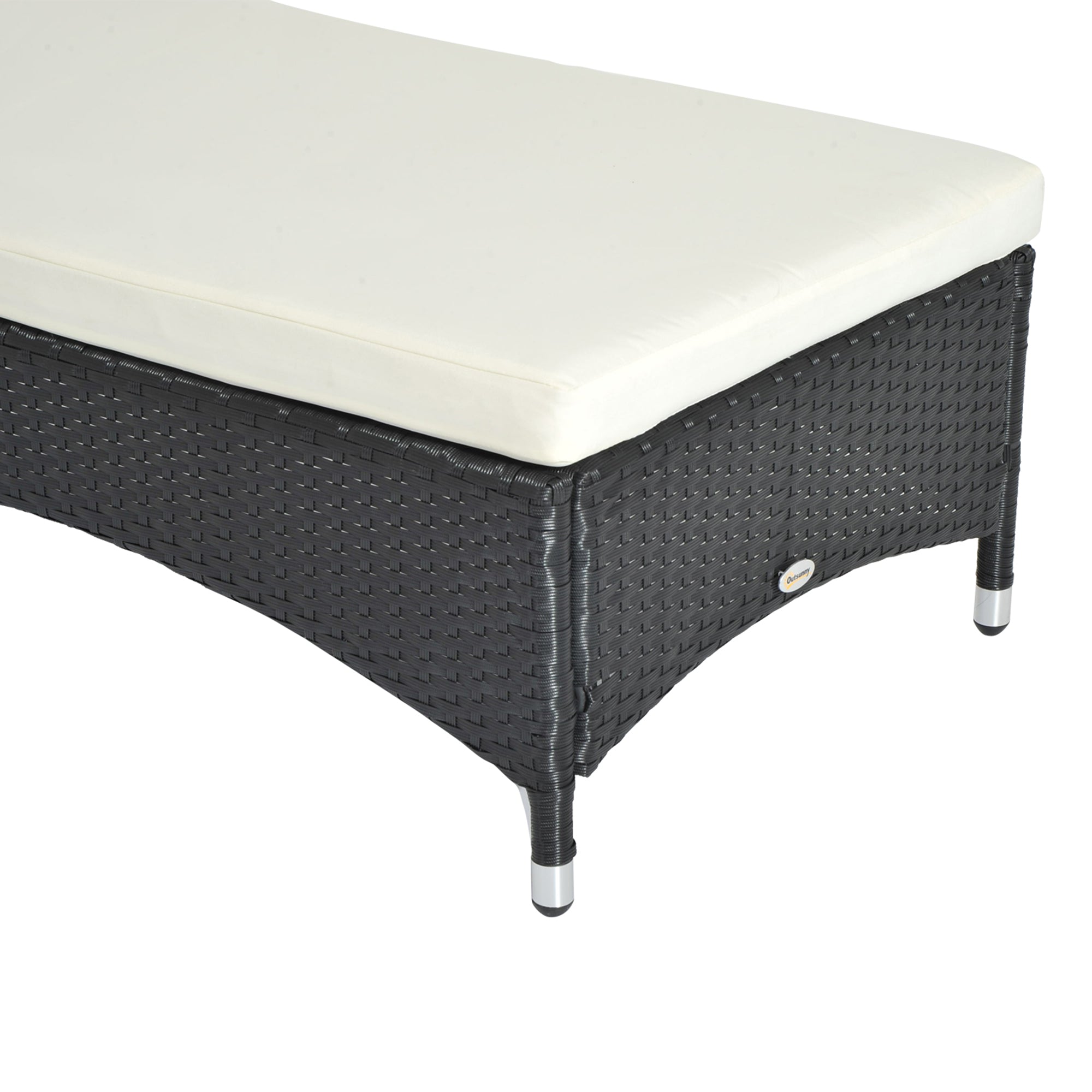 Outsunny Rattan Sun Lounger, Garden Lounger Recliner with Wheels and Adjustable Backrest, Outdoor Reclining Sunbed Garden Chair with Cushion and Headrest for Patio, Beach, Terrace, Black