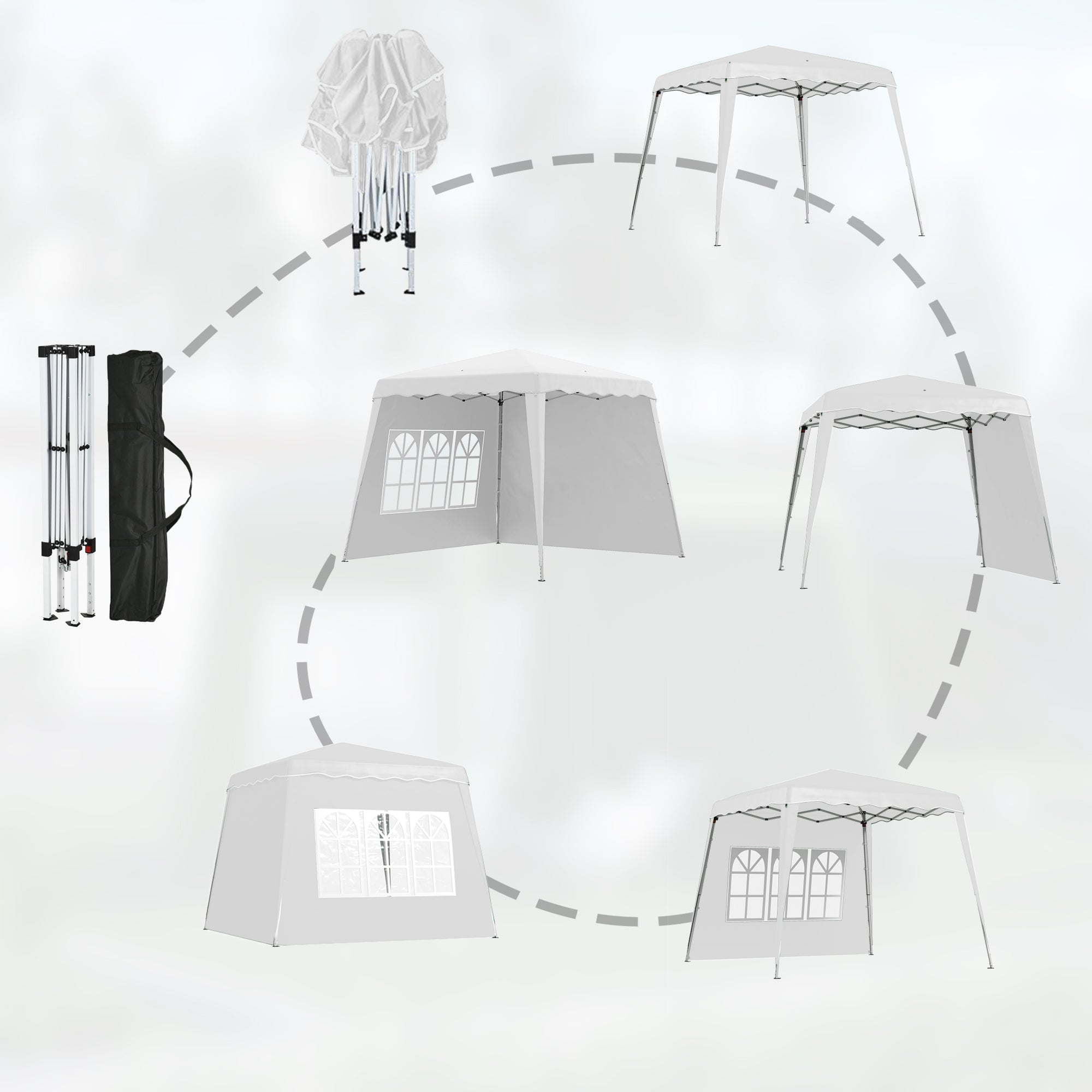 Outsunny Pop Up Gazebo with 2 Sides, Slant Legs and Carry Bag, Height Adjustable UV50+ Party Tent Event Shelter for Garden, Patio, 2.4 x 2.4m Top / 2.9 x 2.9m Base, White - North Peak Garden Furniture