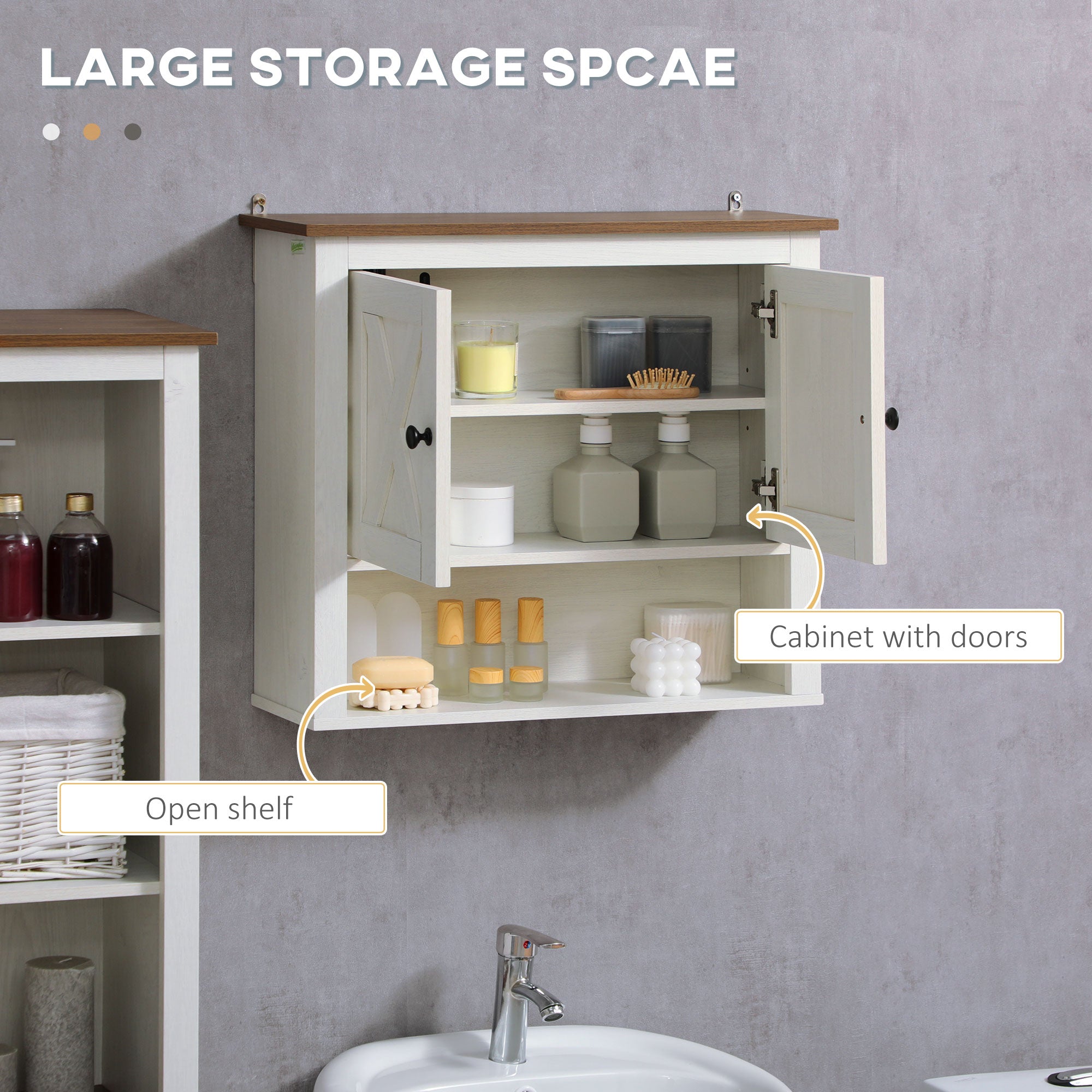 kleankin On-Wall Farmhouse Bathroom Storage Cabinet - White - North Peak Garden Furniture