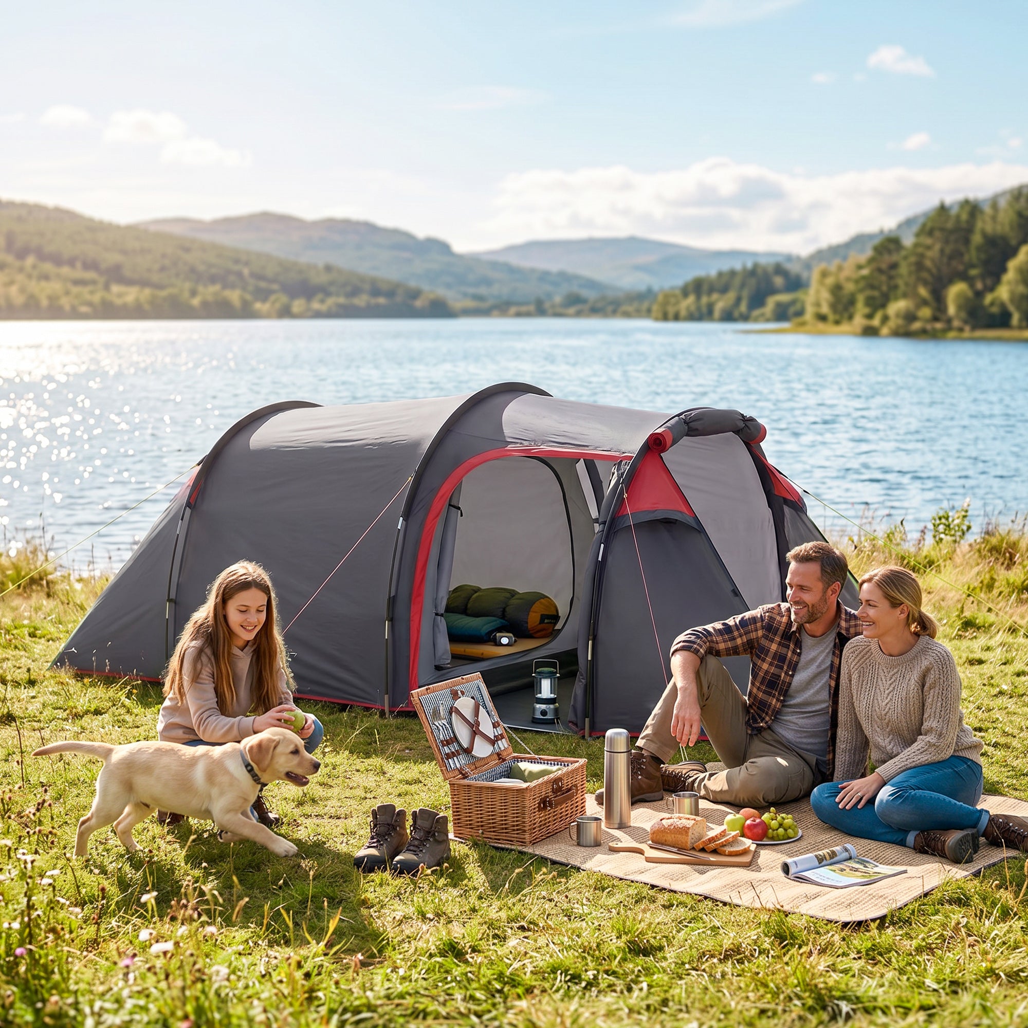 Outsunny 2-3 Person Tunnel Tent with Sewn-in Groundsheet, Air Vents, Rainfly, 2000mm Water Column, Camping Tent with 1 Bedroom, Inbuilt Porch, Living Area for Camping, Hiking, Grey
