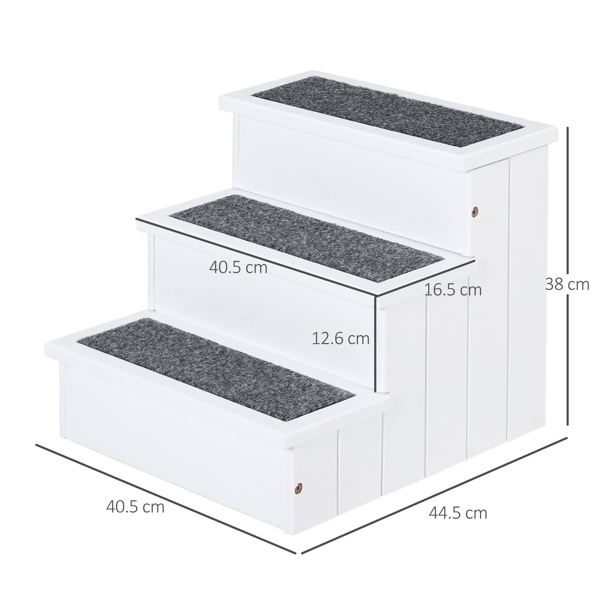 PawHut 3 Step Wooden Dog Steps Pet Stairs for Dogs, Cat Ladder for Bed Couch with Storage White - North Peak Garden Furniture