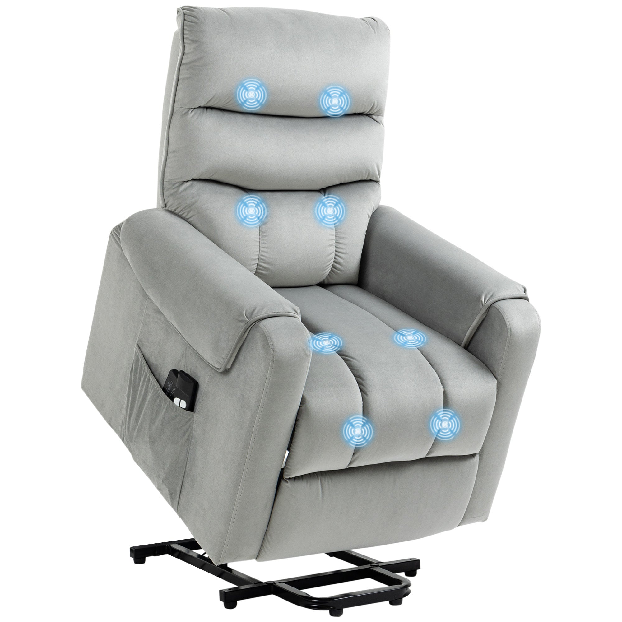 HOMCOM Vibration Massage Rise and Recliner Chair, Electric Power Lift Recliner with Remote Control and Side Pockets, Grey