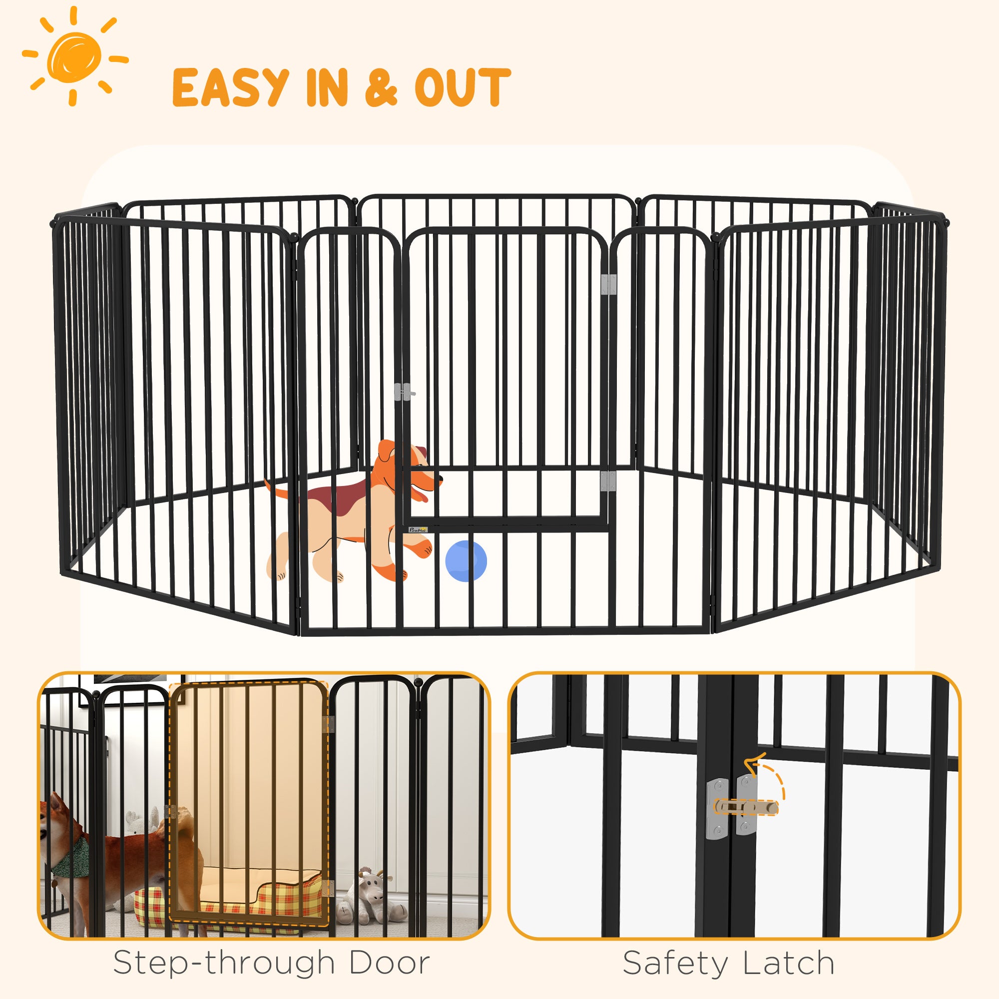 PawHut 80cm 8 Panels Heavy Duty Dog Pen, Pet Playpen for Indoors, Outdoors, Small, Medium Dogs