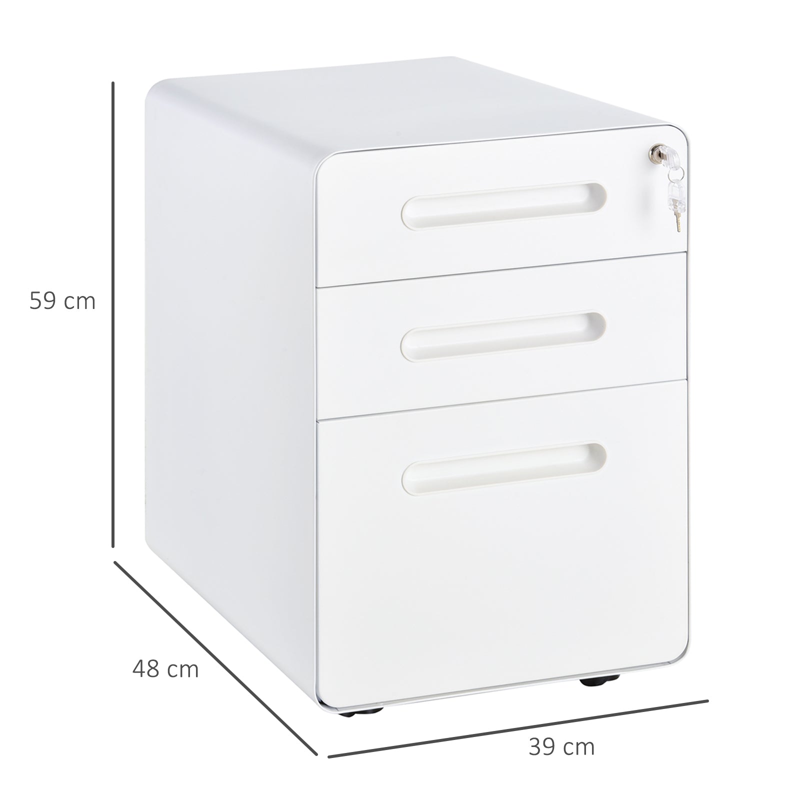 Vinsetto Lockable File Cabinet with 3 Drawers, Vertical Office Drawer for A4, Letter, Legal Size, Anti-tilt Design, Pre-Assembled Body, White - North Peak Garden Furniture