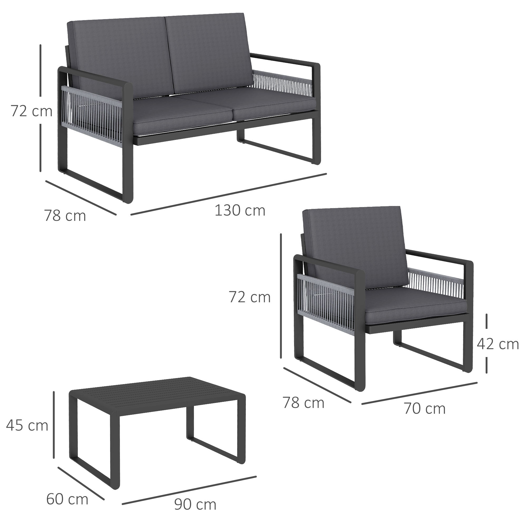Outsunny Four-Piece Aluminium Garden Dining Set, with Cushions - North Peak Garden Furniture