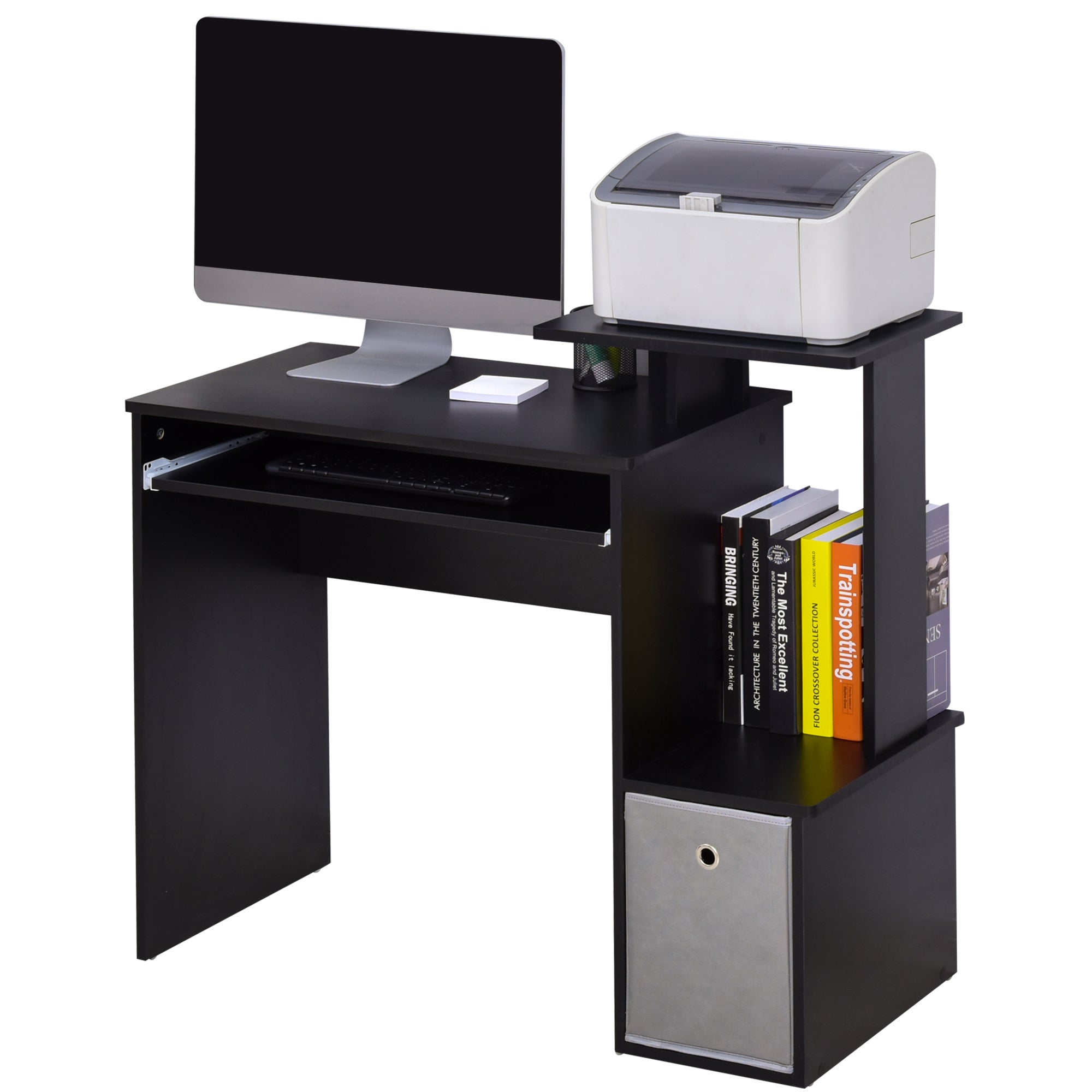 HOMCOM Computer Desk with Sliding Keyboard Tray Storage Drawer Shelf Home Office Workstation Black - North Peak Garden Furniture